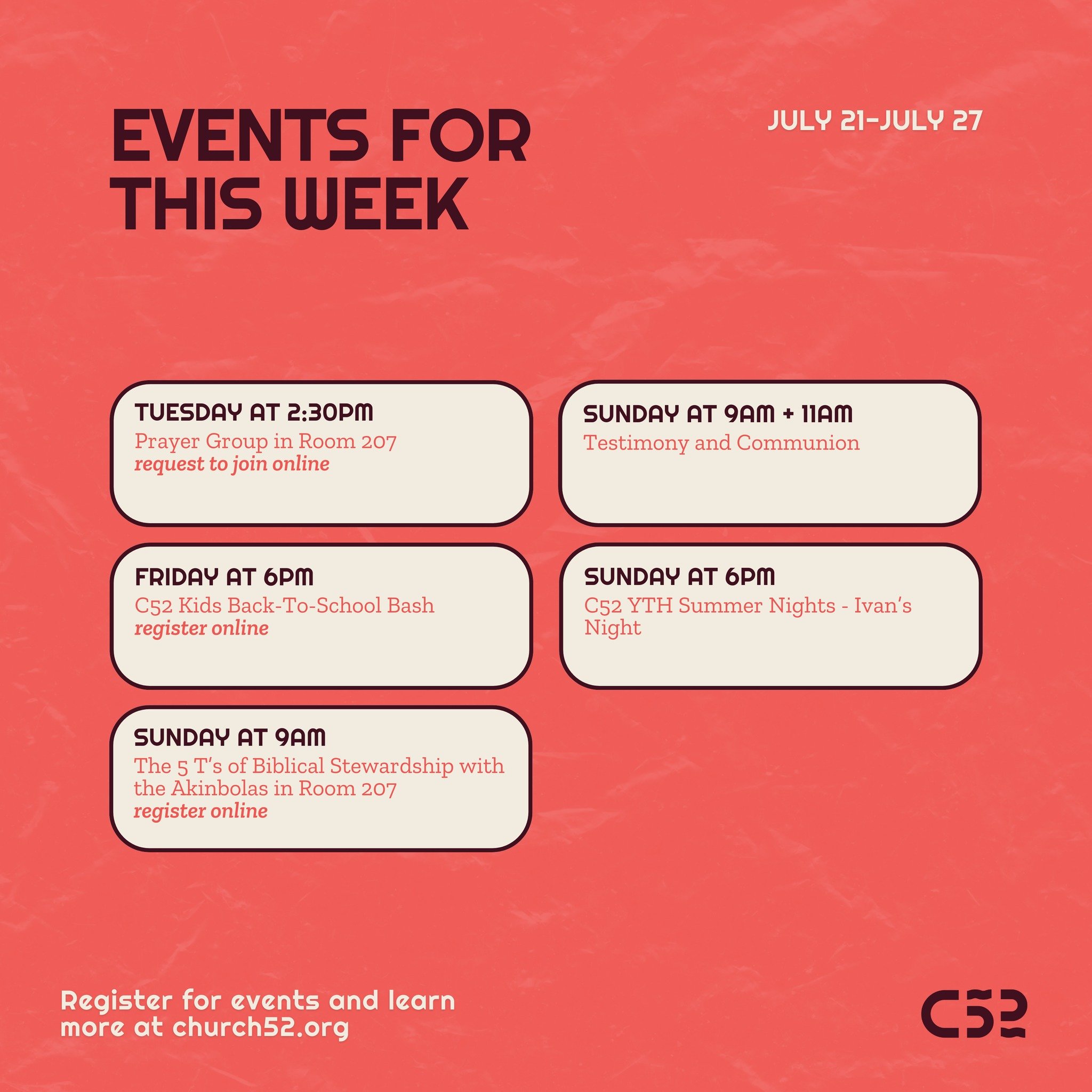 Here is what's happening at Church 52: