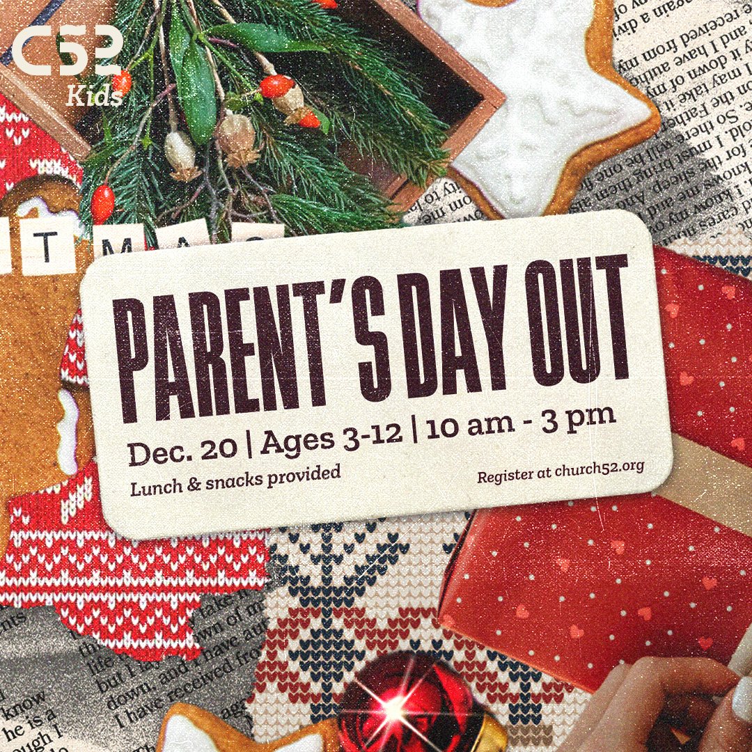 Parents, drop off your 3&ndash;12-year-olds on Saturday, December 20 from 10 am-3 ppm, or some fun and games with our Kid&rsquo;s Ministry while you finish up your Christmas shopping! 

Please contact Pastor Juli with questions. 

Register at church5