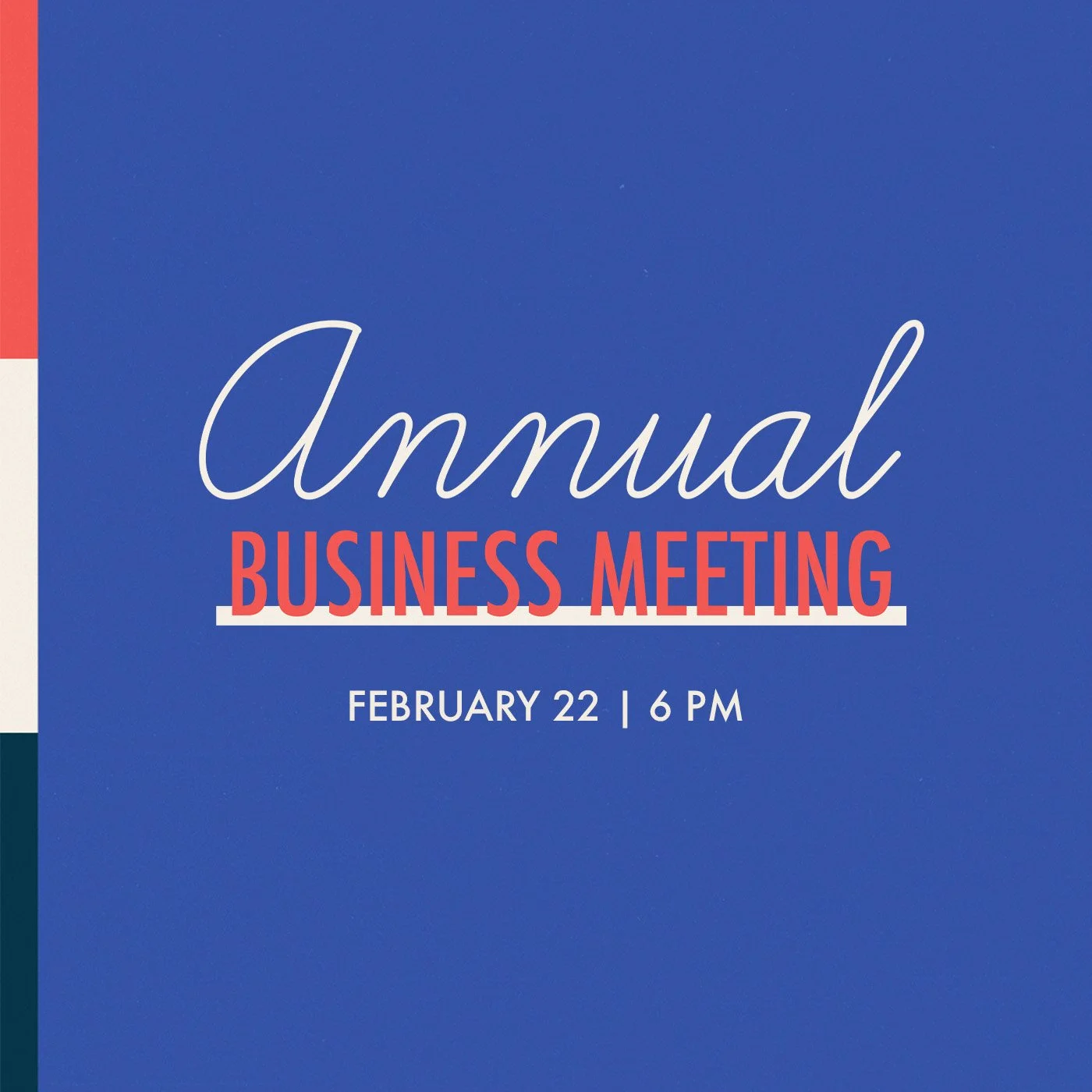 Join us on February 22 at 6 pm for our Annual Business Meeting. Everyone is welcome to attend; Church 52 Members have the privilege to ask questions and vote. We&rsquo;ll see you there!