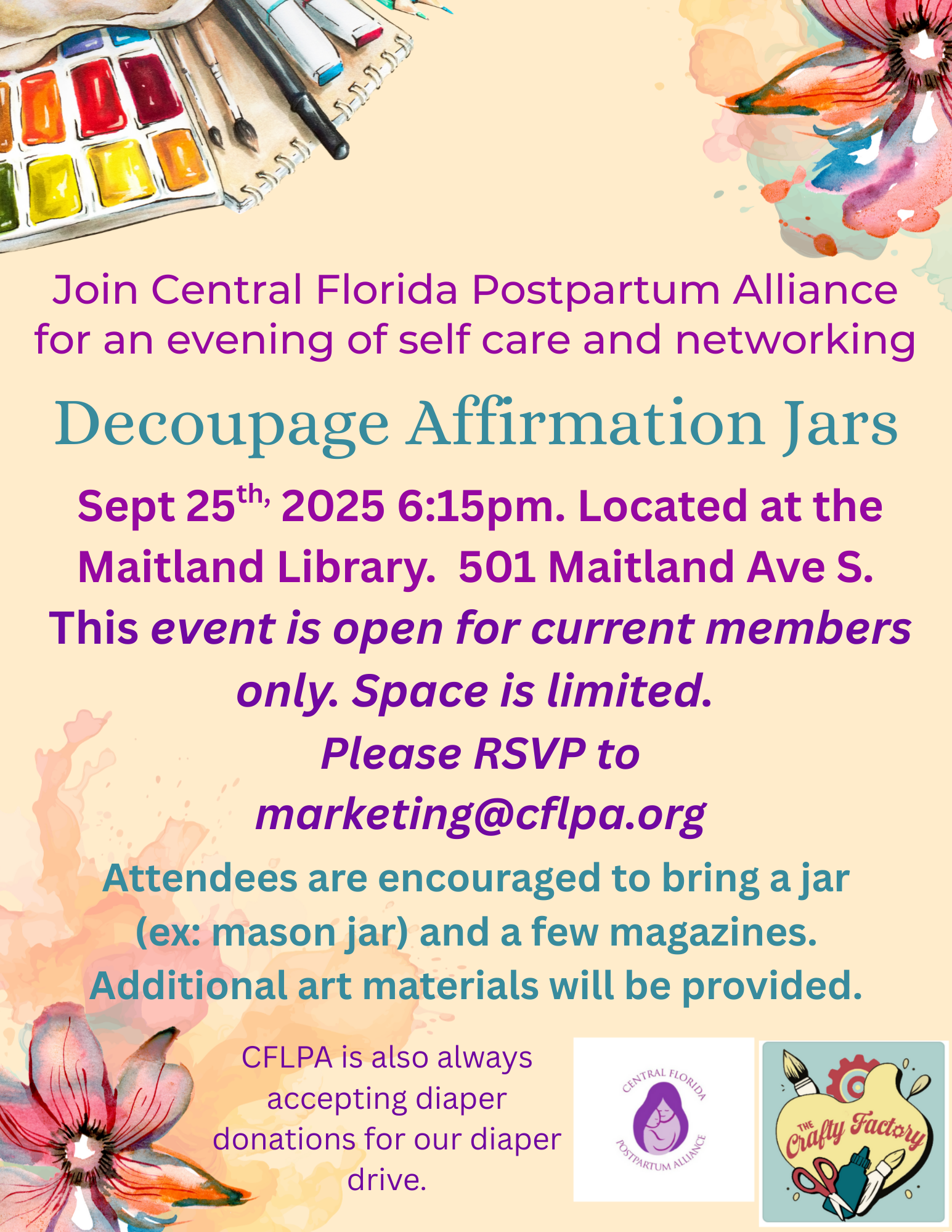 Decoupage Affirmation Jars Self Care & Networking Event