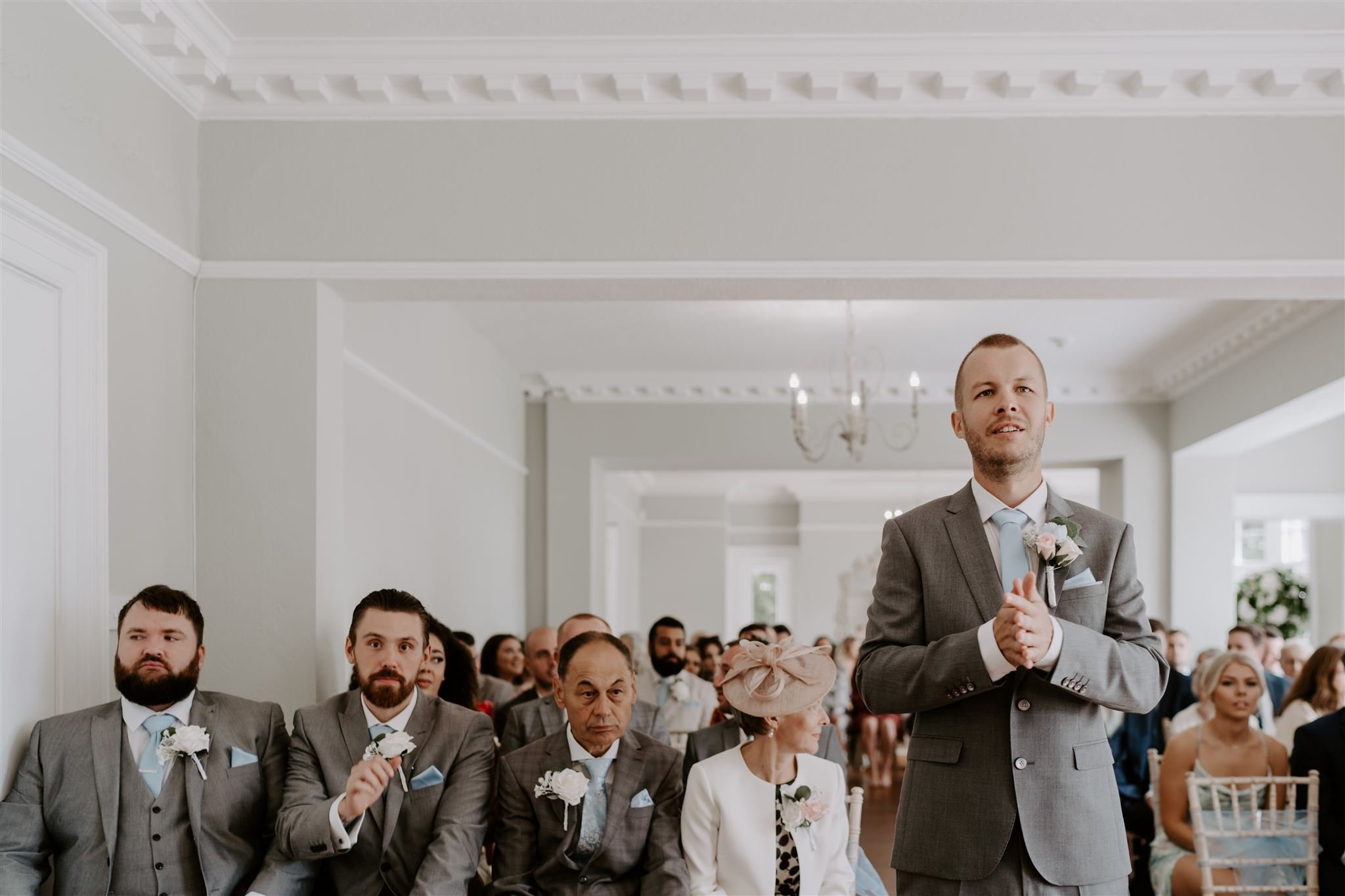 groom waiting aisle documentary wedding photos Leicester 