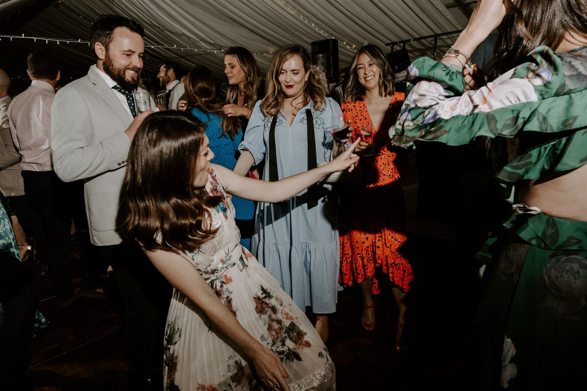 wedding guests dancing documentary wedding photographs Aswarby Rectory