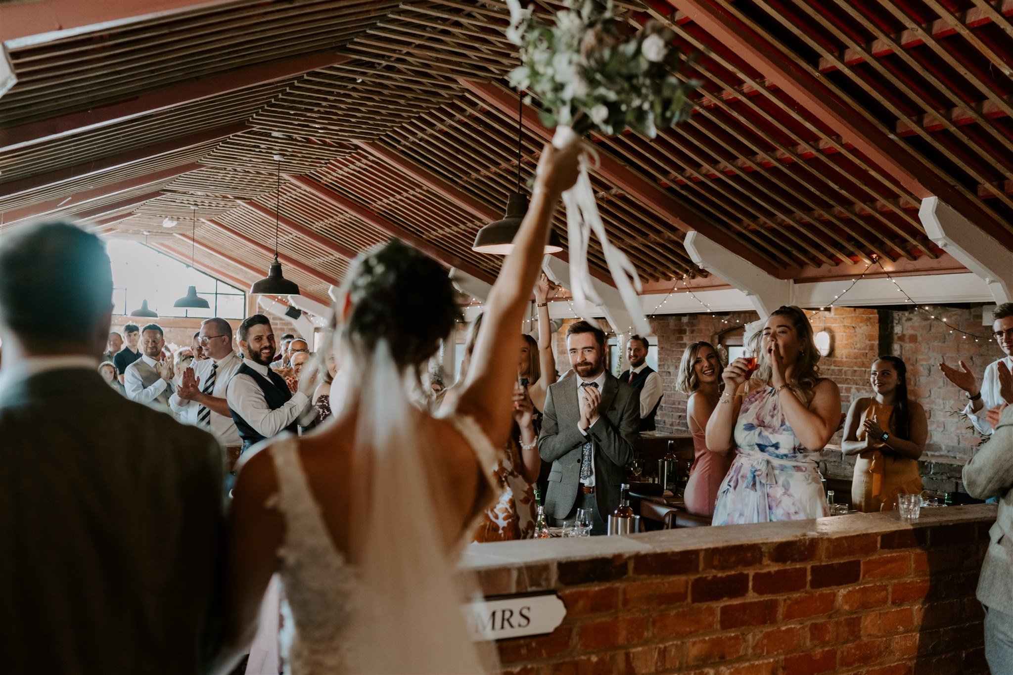 Donnington Park farmhouse wedding breakfast room Leicester wedding photography