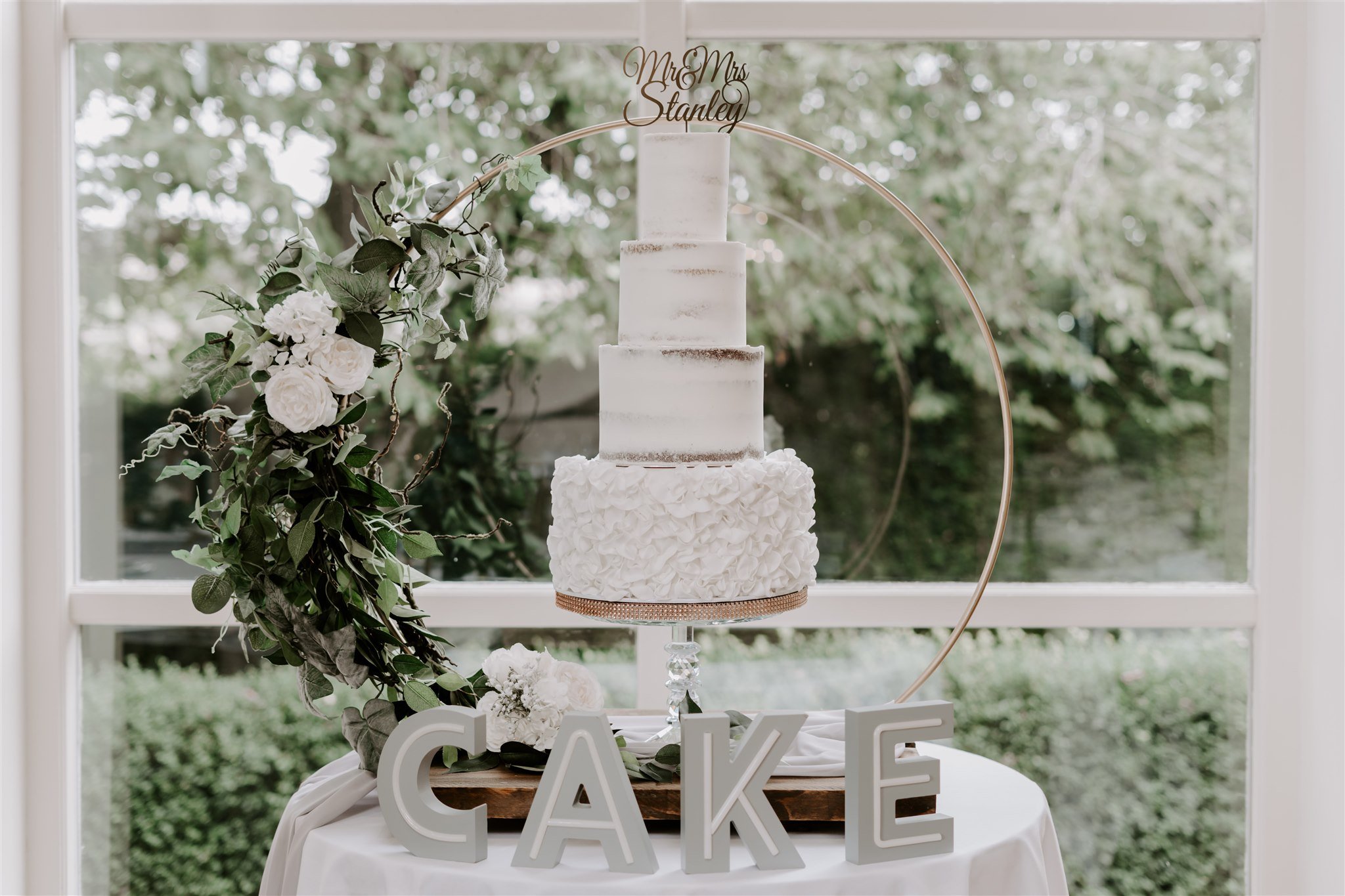 simple white 3 tier wedding cake Shottle Hall wedding 
