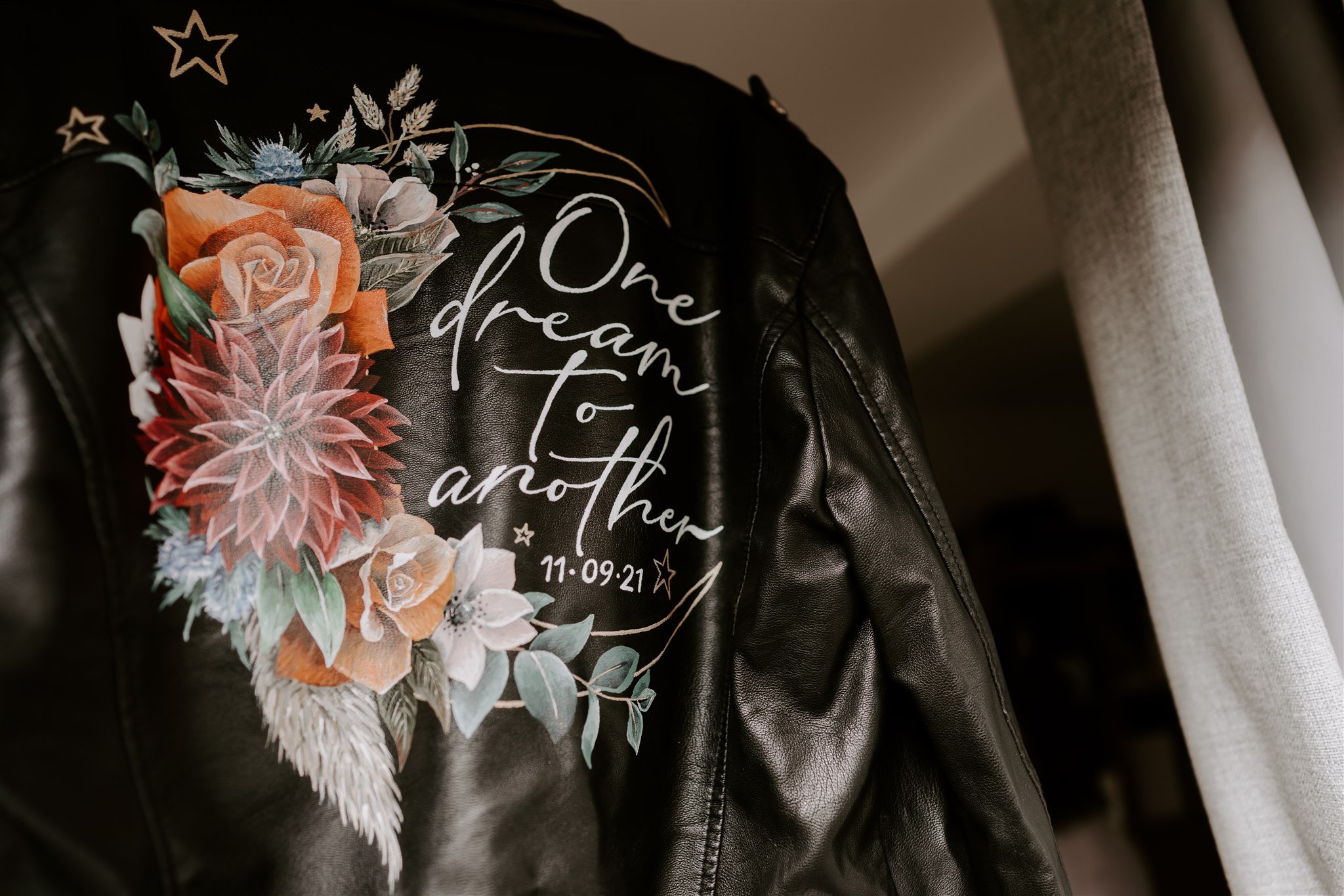 Cool city wedding painted leather bride jacket 