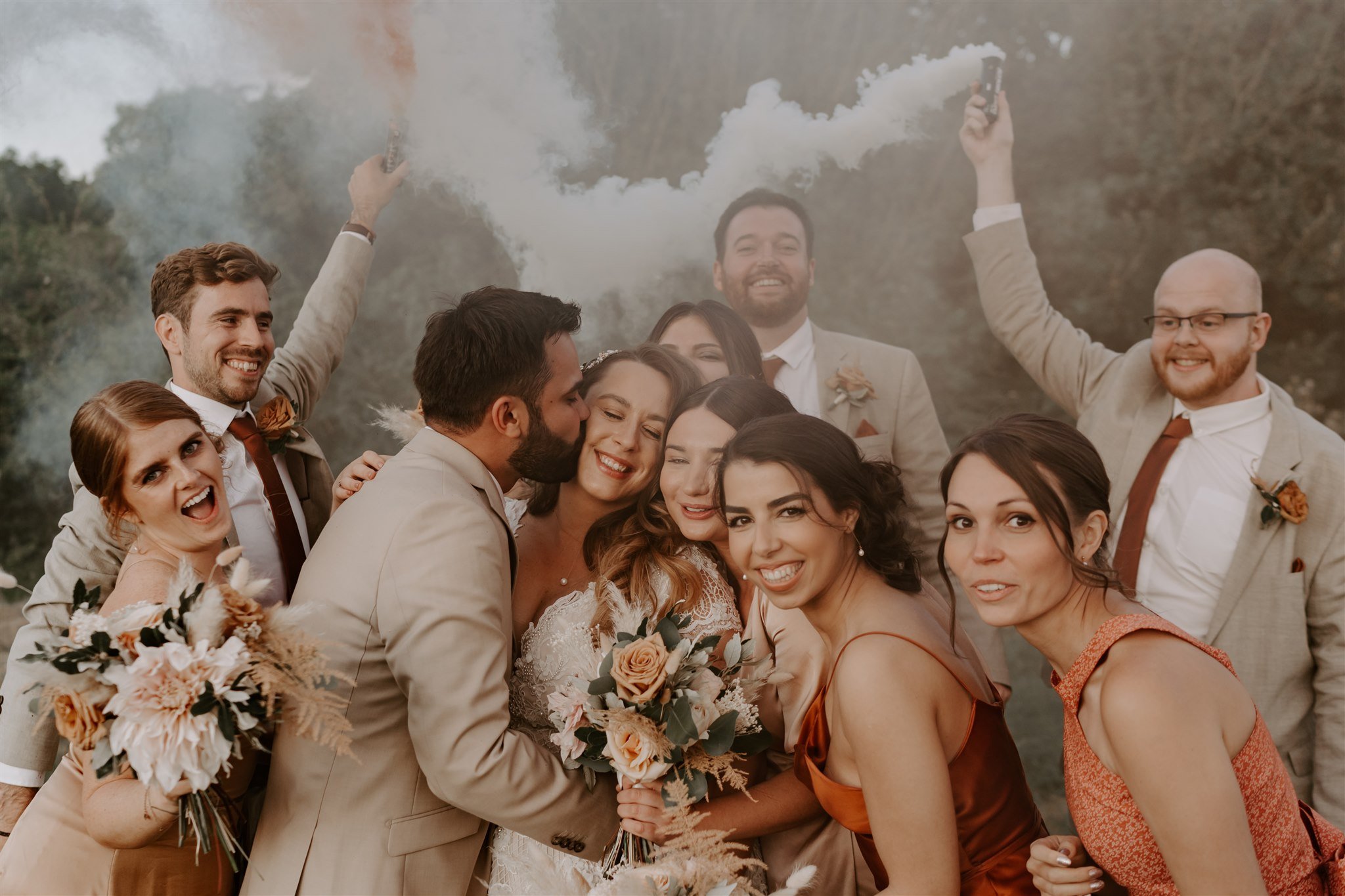 orange smoke bomb photo wedding day Luxury DIY Wedding 