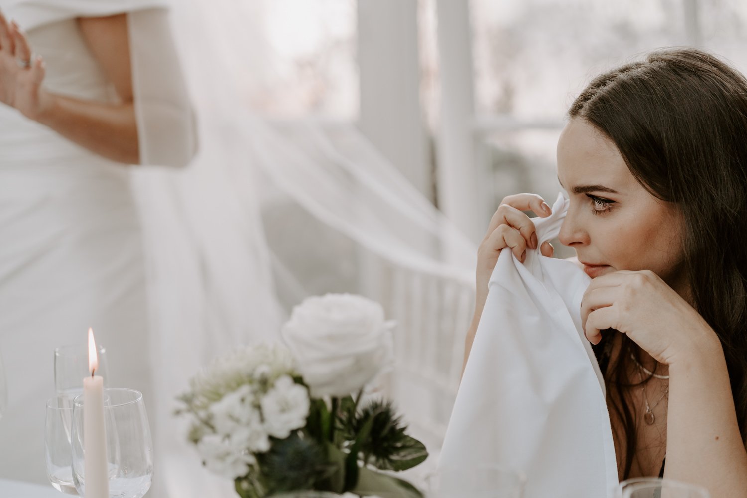 wedding guest crying wedding speeches Conservatory Barnsdale Lodge Hotel wedding photography