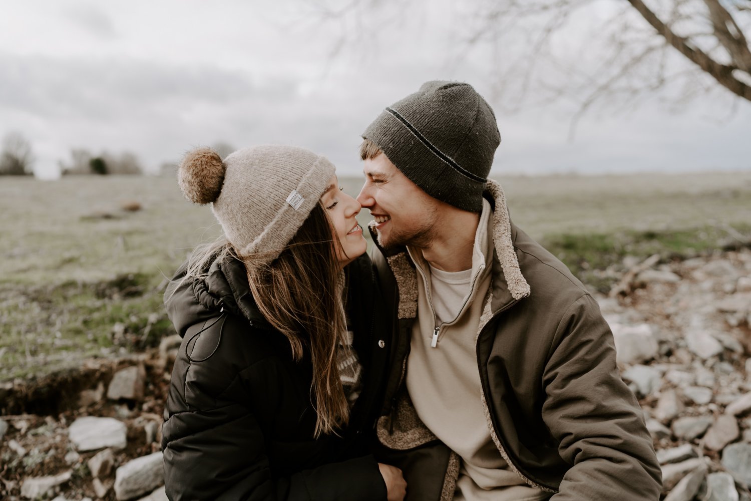 pre-wedding photoshoots Rutland couple laughing nose to nose