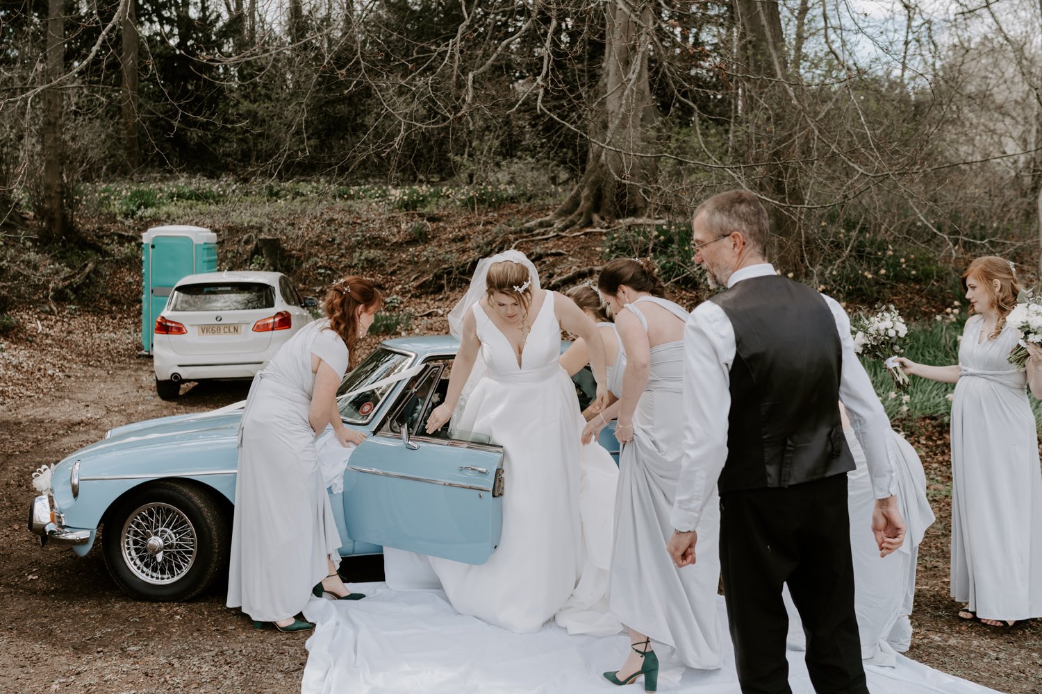 Blue wedding Cadillac, halfmoon farm wedding hambleton 
