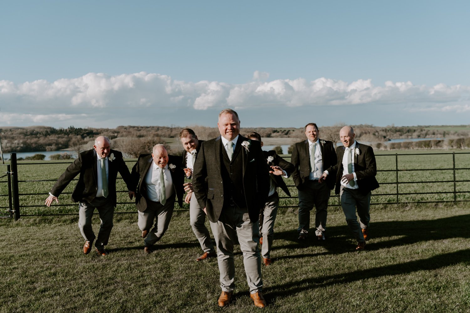 groom and groomsmen group photo Halfmoon farm wedding Hambleton