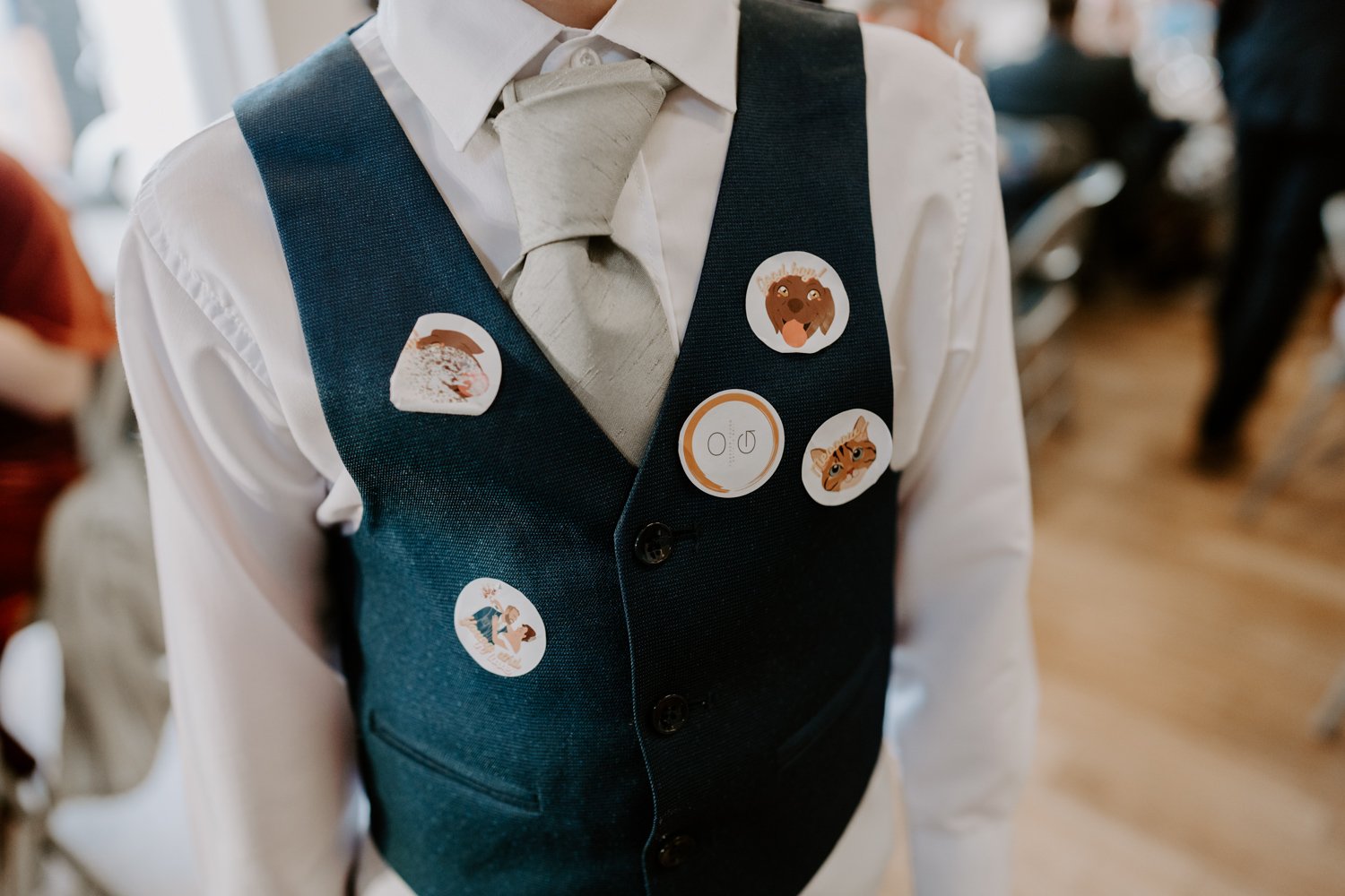 personalised wedding stickers stuck on child mardi gras village hall wedding Peterborough