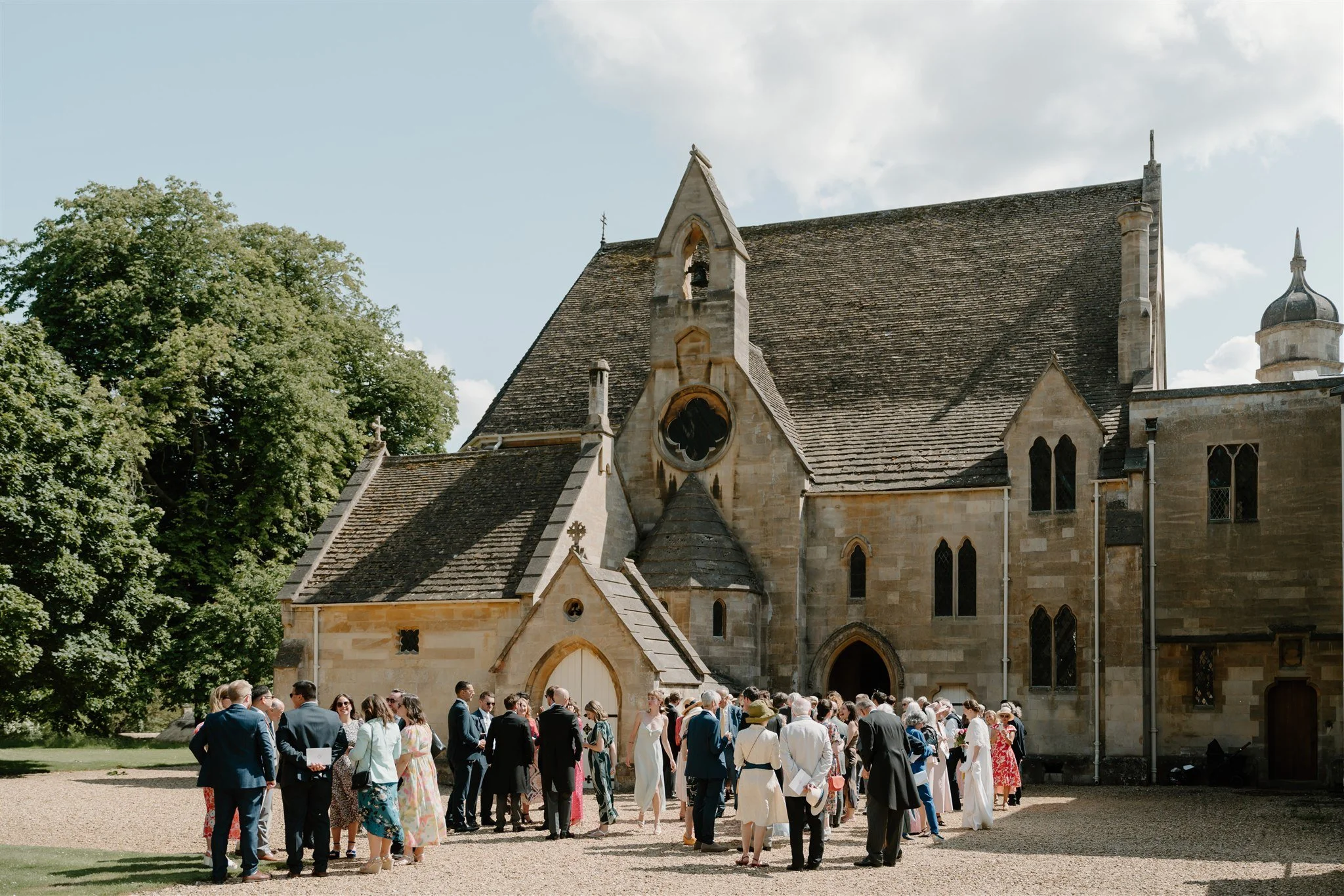 exterior Exton Chapel guests waiting outside for weddingRutland 