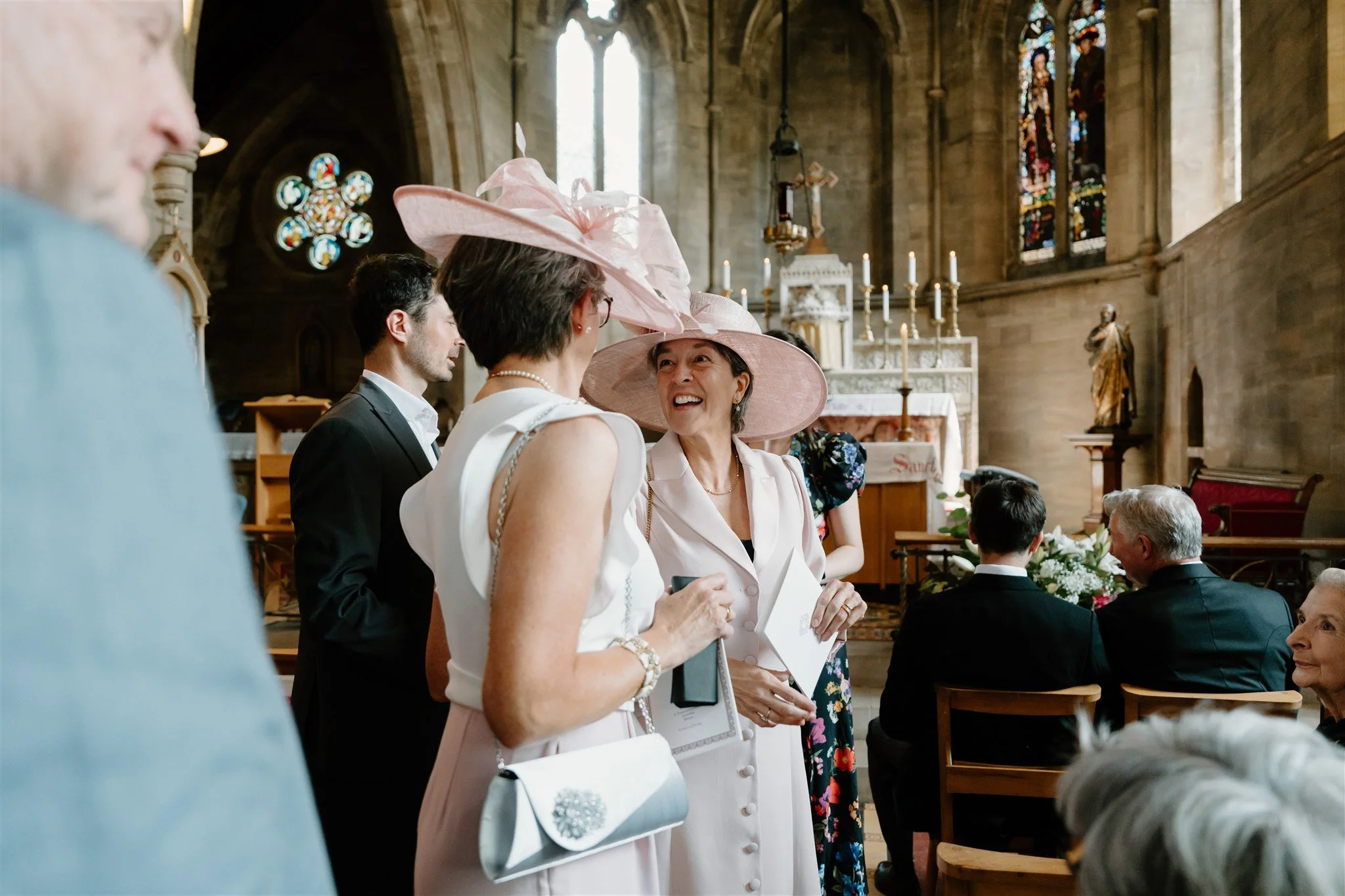 mothers of bride talking Exton Chapel Marquee wedding Rutland