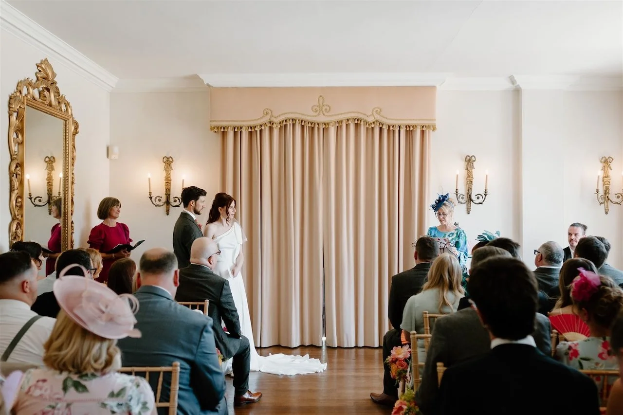 Intimate wedding ceremony inside Sutton Bonington Hall