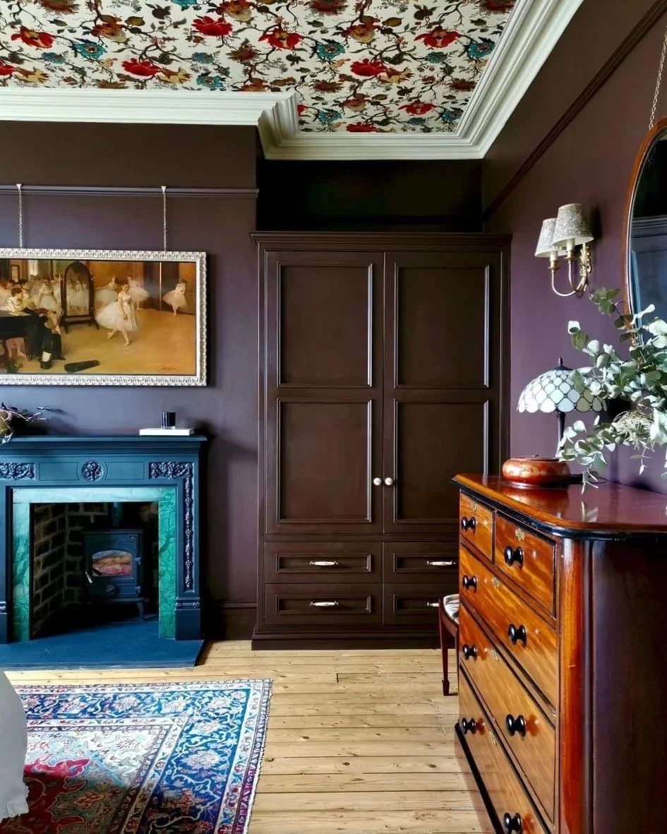 Purple brown painted bedroom Ilkley project