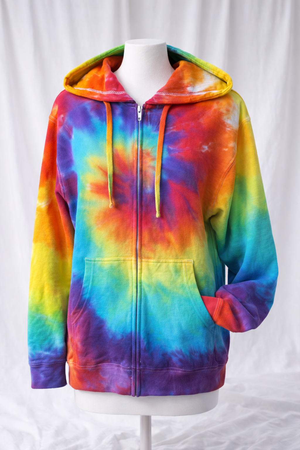 Tie Dye Zip Up Hoodie Rainbow, Hand Dyed, Made to Order