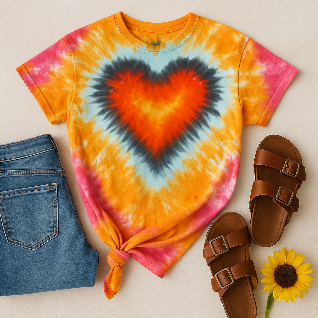 Yellow and Pink Heart Tie Dye, Hand Dyed, Made to Order