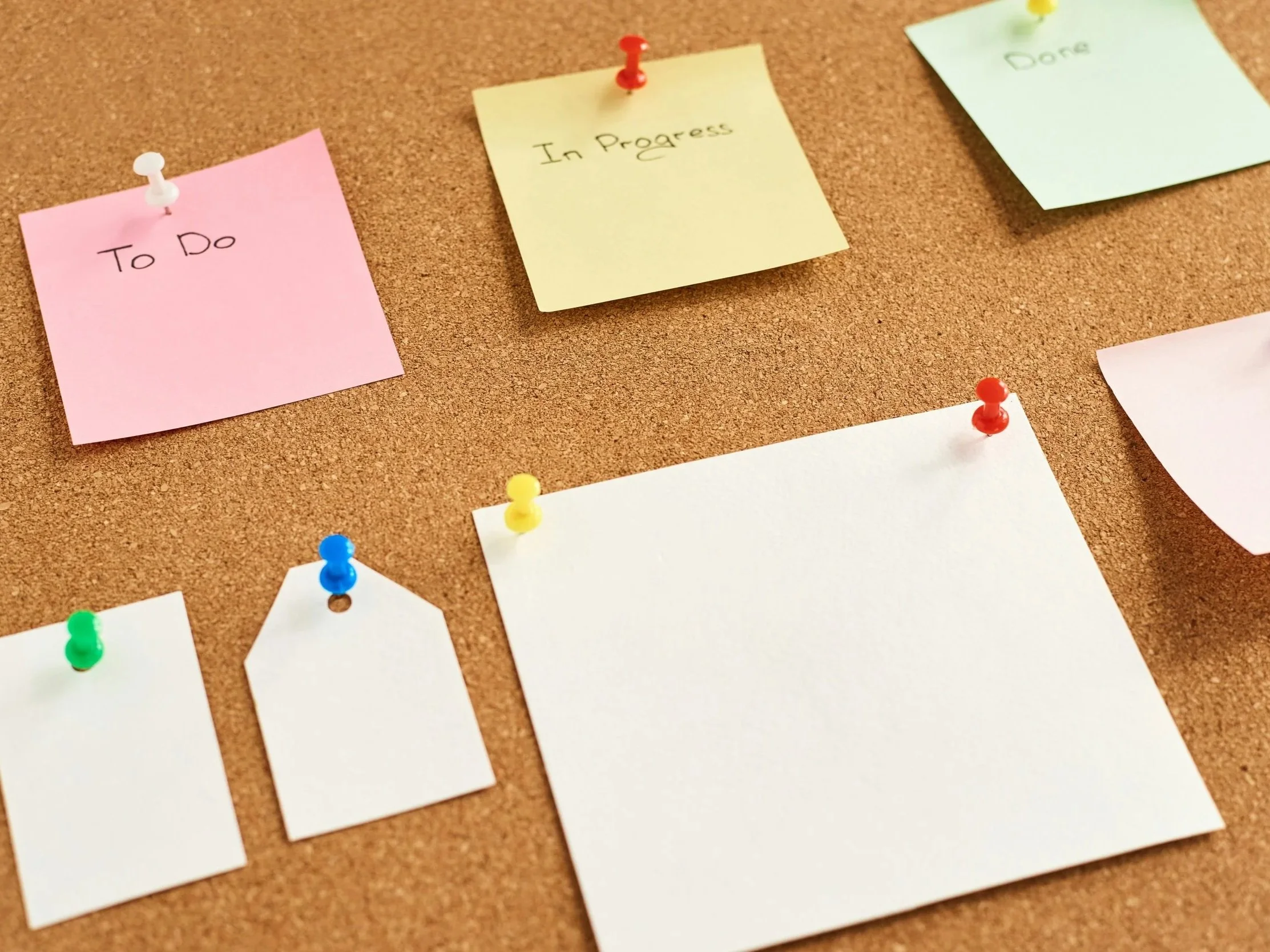 A series of post it notes with to-do, in progress, and done on them