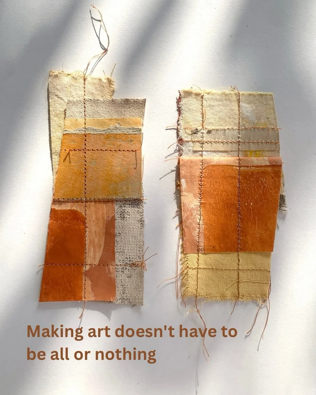 This week the heat has made my studio impossible to work in. 

So instead of working on what I had planned, I&rsquo;ve been making small stitched pieces indoors. Just playing with scraps. 

Sometimes we need to approach making differently and allow i