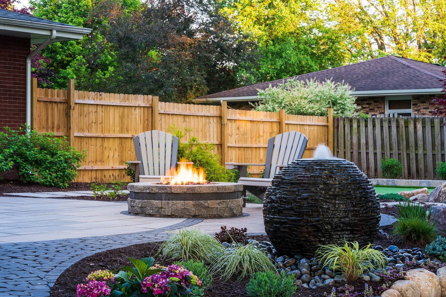 Fire and water!  I&rsquo;m my opinion, two of the musts in an outdoor space! We don&rsquo;t put in as many water features as I&rsquo;d like to, but when we do, it turns a cold patio into an inviting and peaceful sanctuary. Don&rsquo;t believe me!!? G