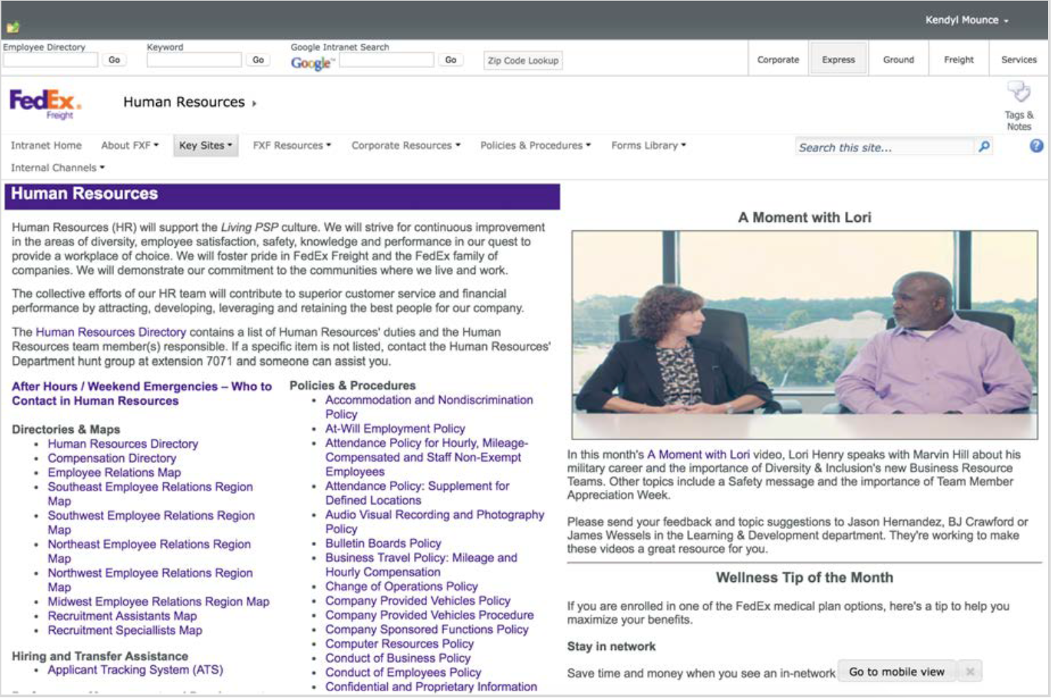 Intranet current layout