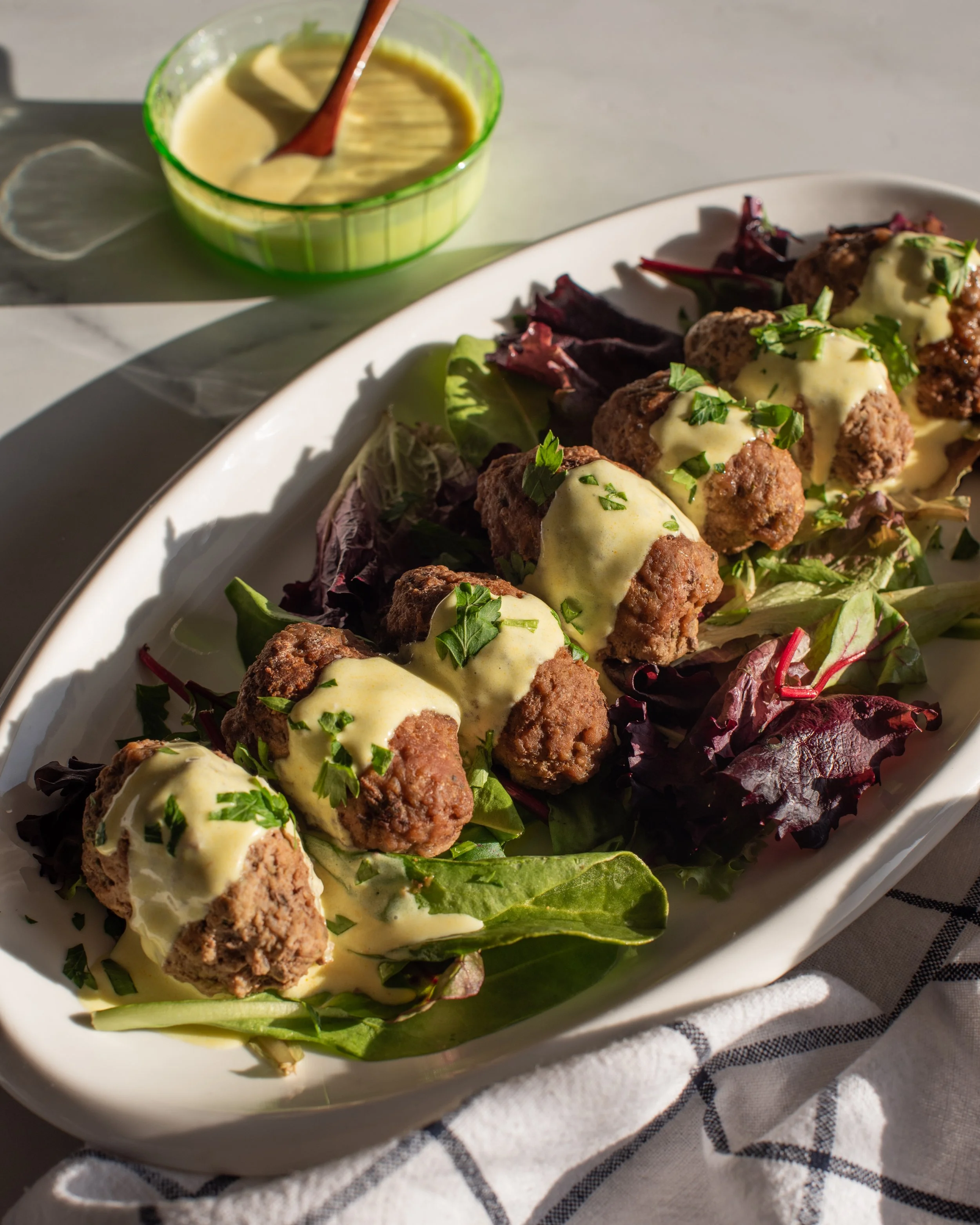 Lamb Keftas with Saffron Lemon Sauce