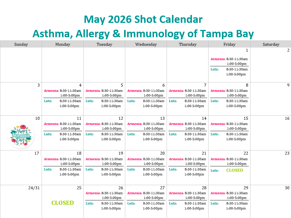 May 2026 Shot Calendar