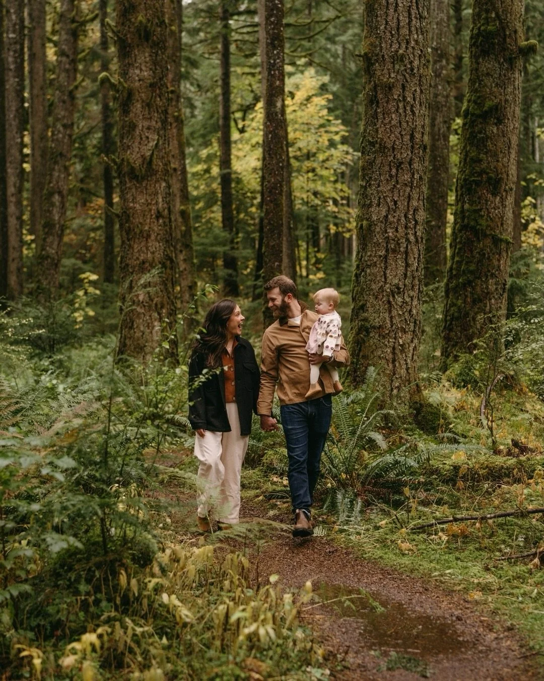 I met Carrie and Billy on a trail on a misty afternoon this Fall. I had the privilege of filming their elopement in the North Cascades a little over 2 years ago, and now here we were in an old growth forest taking photos of their family of 3! 

It&rs