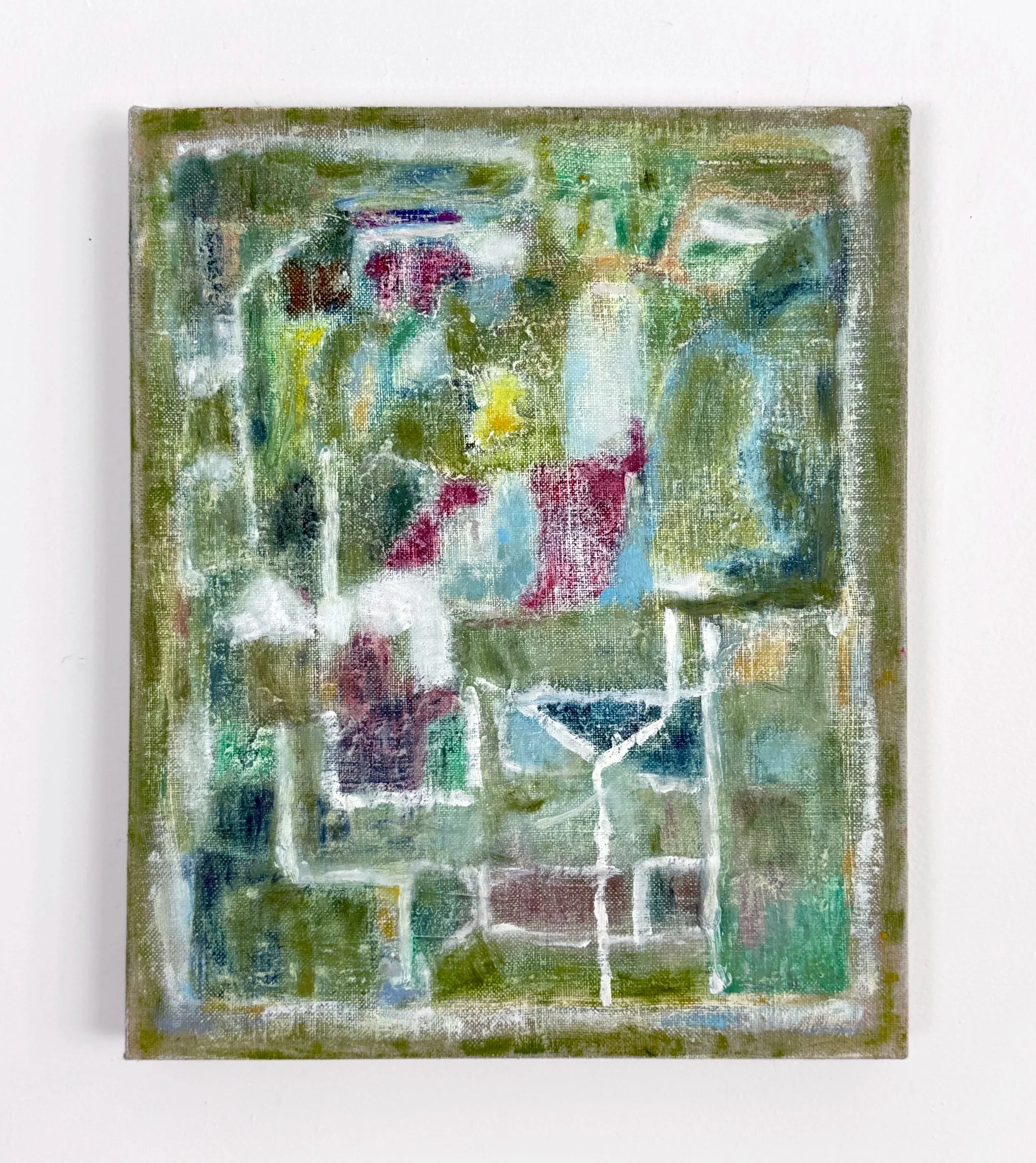 Erin Hunt,  Winter's Nap , 2023, oil, watercolour, wax on linen, 17 x 14 x 1.5 inches. Courtesy of the artist.