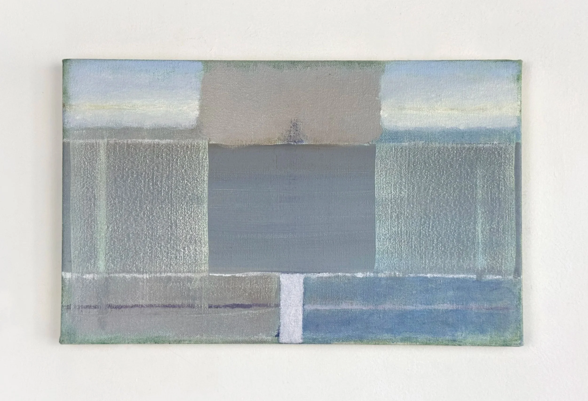 Erin Hunt,  Scleranthus , 2025, oil and chalk pastel on canvas, scleranthus flower essence, 10 x 16 x 0.8 inches. Courtesy of the artist. 