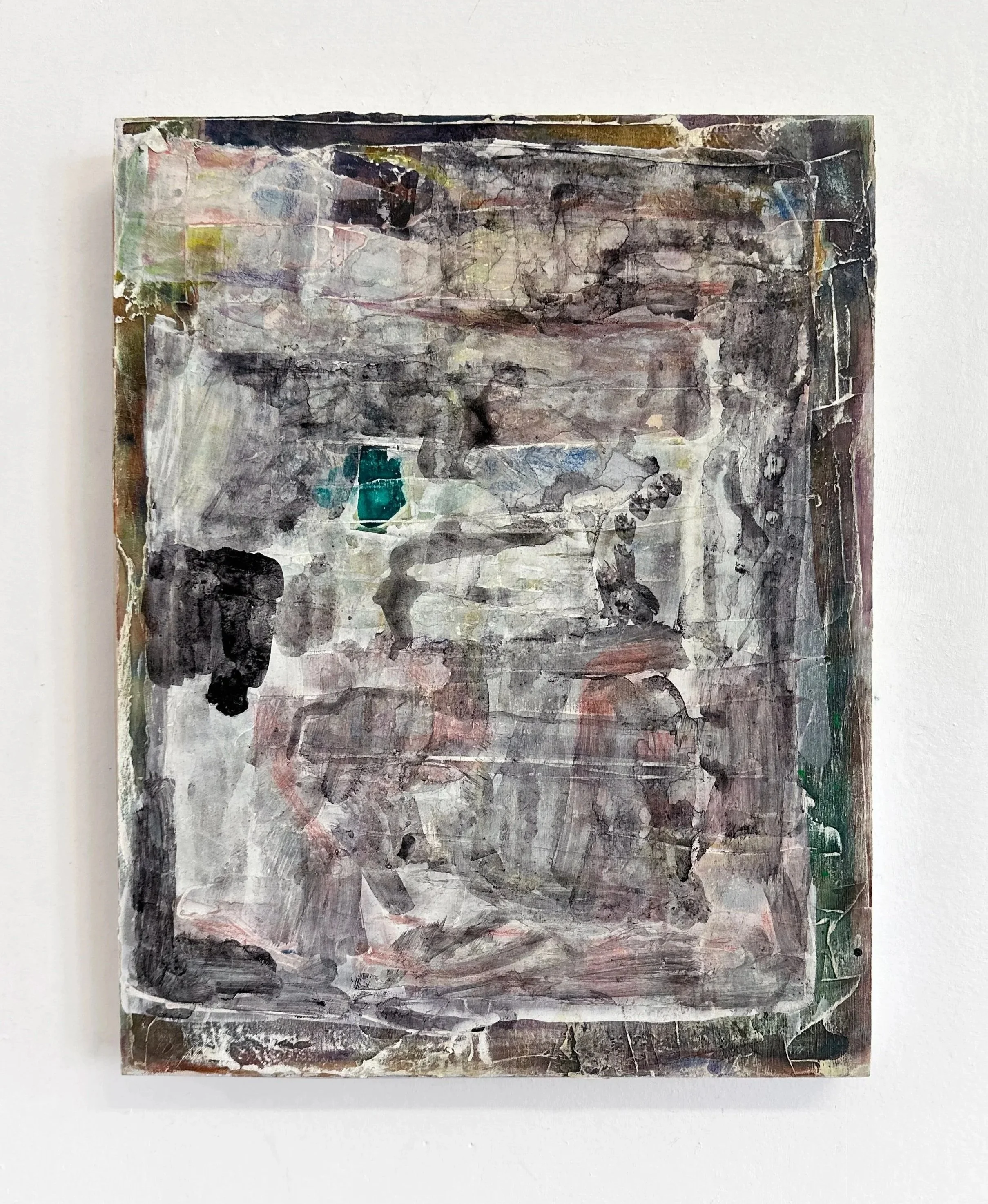 Erin Hunt,  Look for the problem that's been there all along , 2023, oil, ink, watercolour, graphite on wood, 14 x 11 x 0.7 inches. Courtesy of the artist.