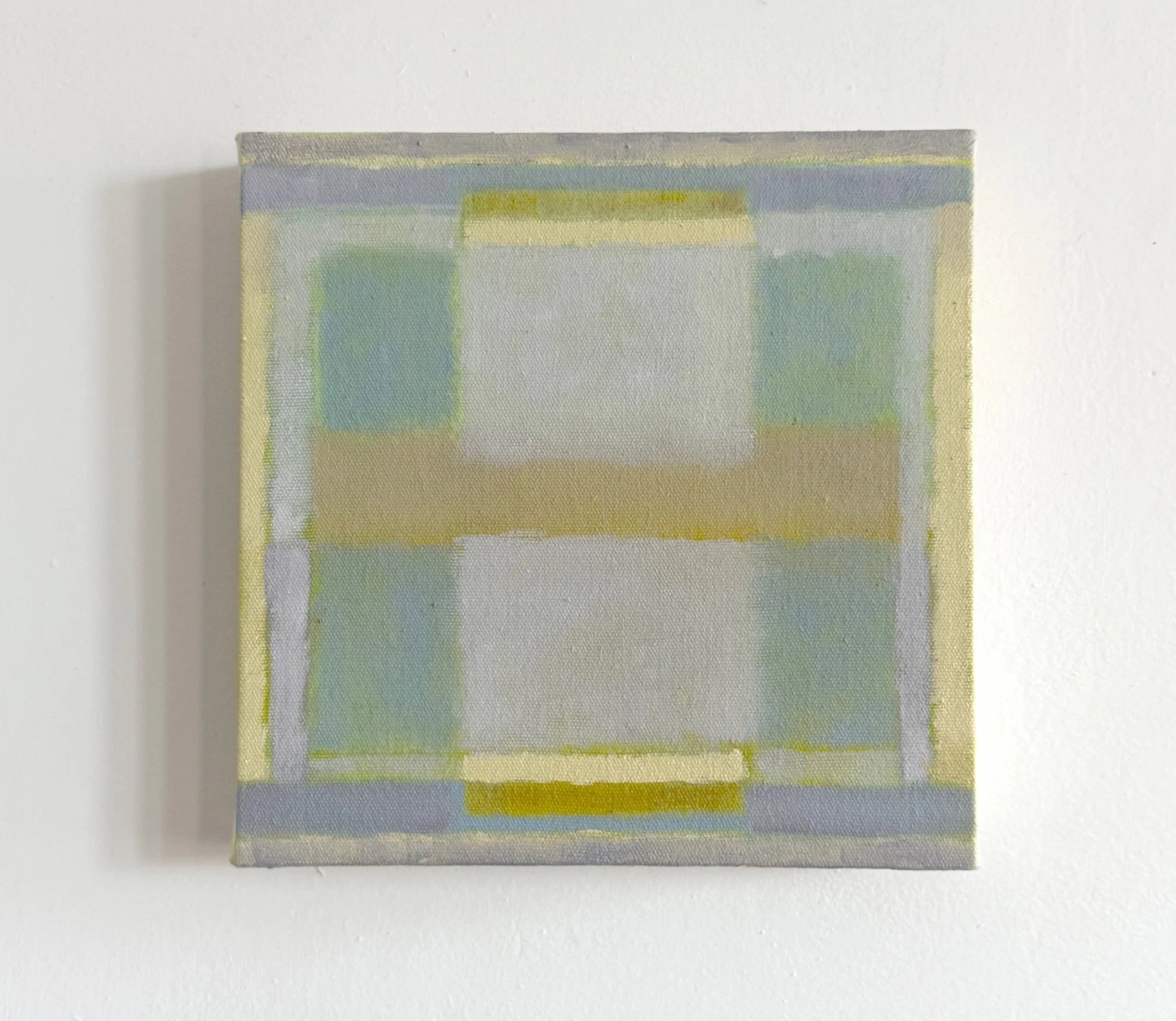 Erin Hunt,  Bakeapple , 2025, oil, coloured pencil, chalk pastel on canvas, Bakeapple flower essence, 10 x 10 inches. Courtesy of the artist.