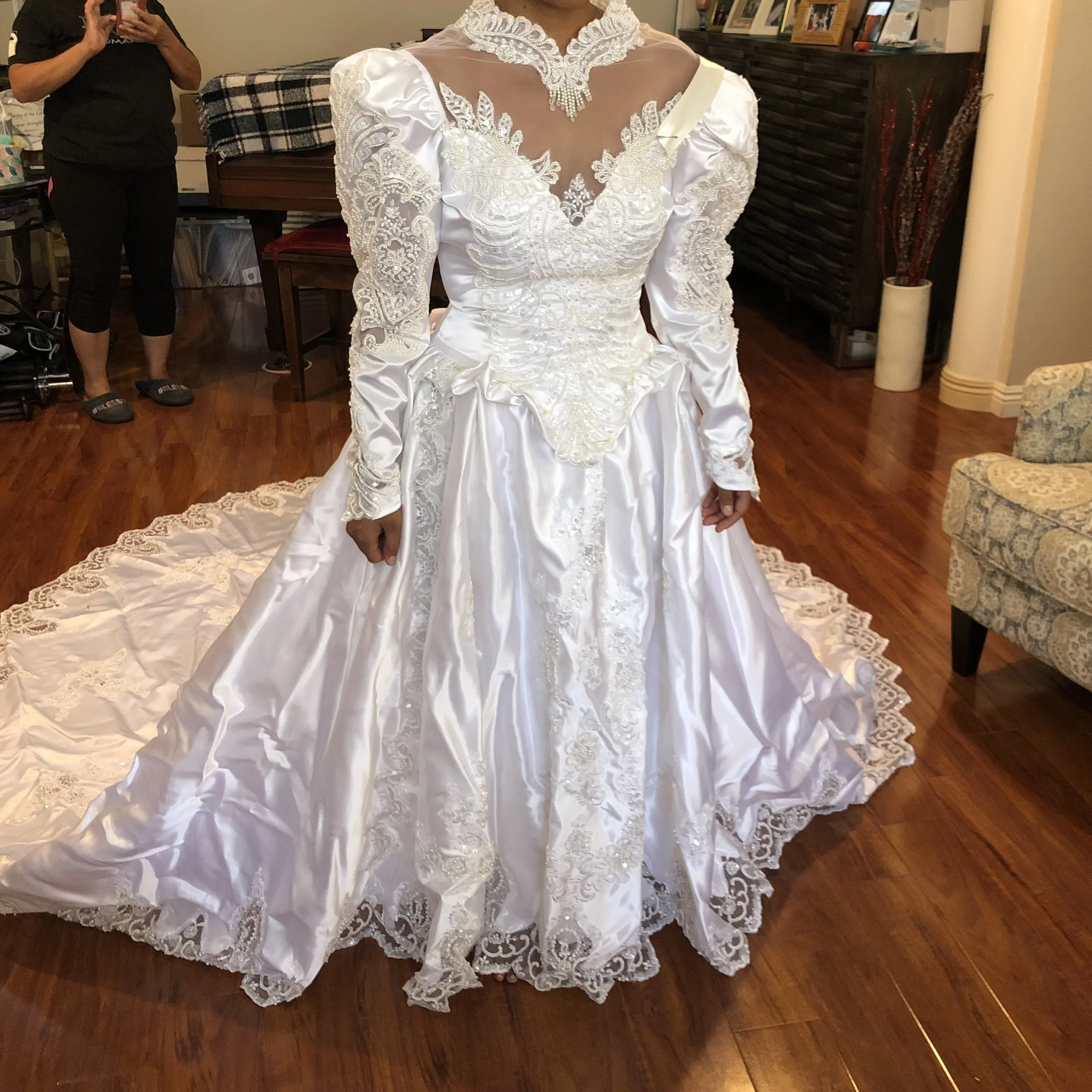 Before alterations: restyle and fit her mom’s wedding gown