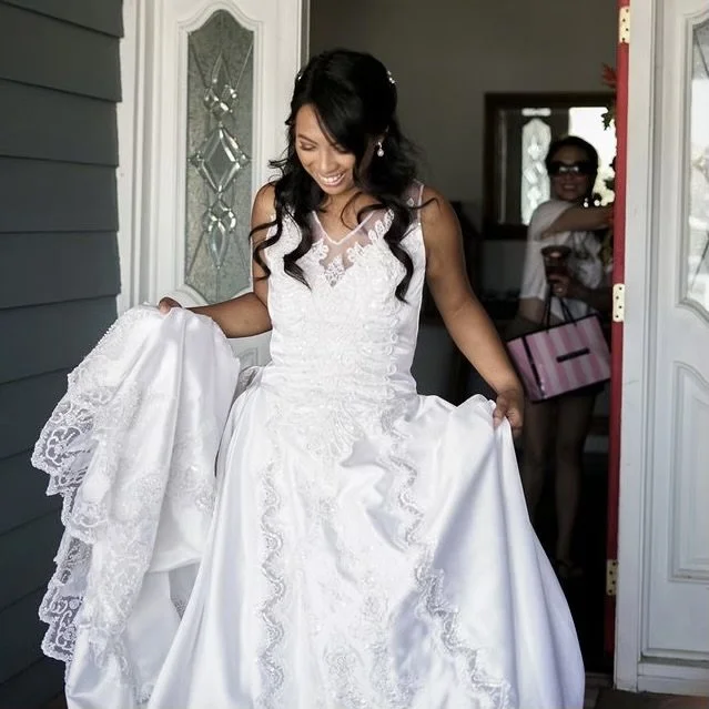 After transformation of her mom’s gown to fit