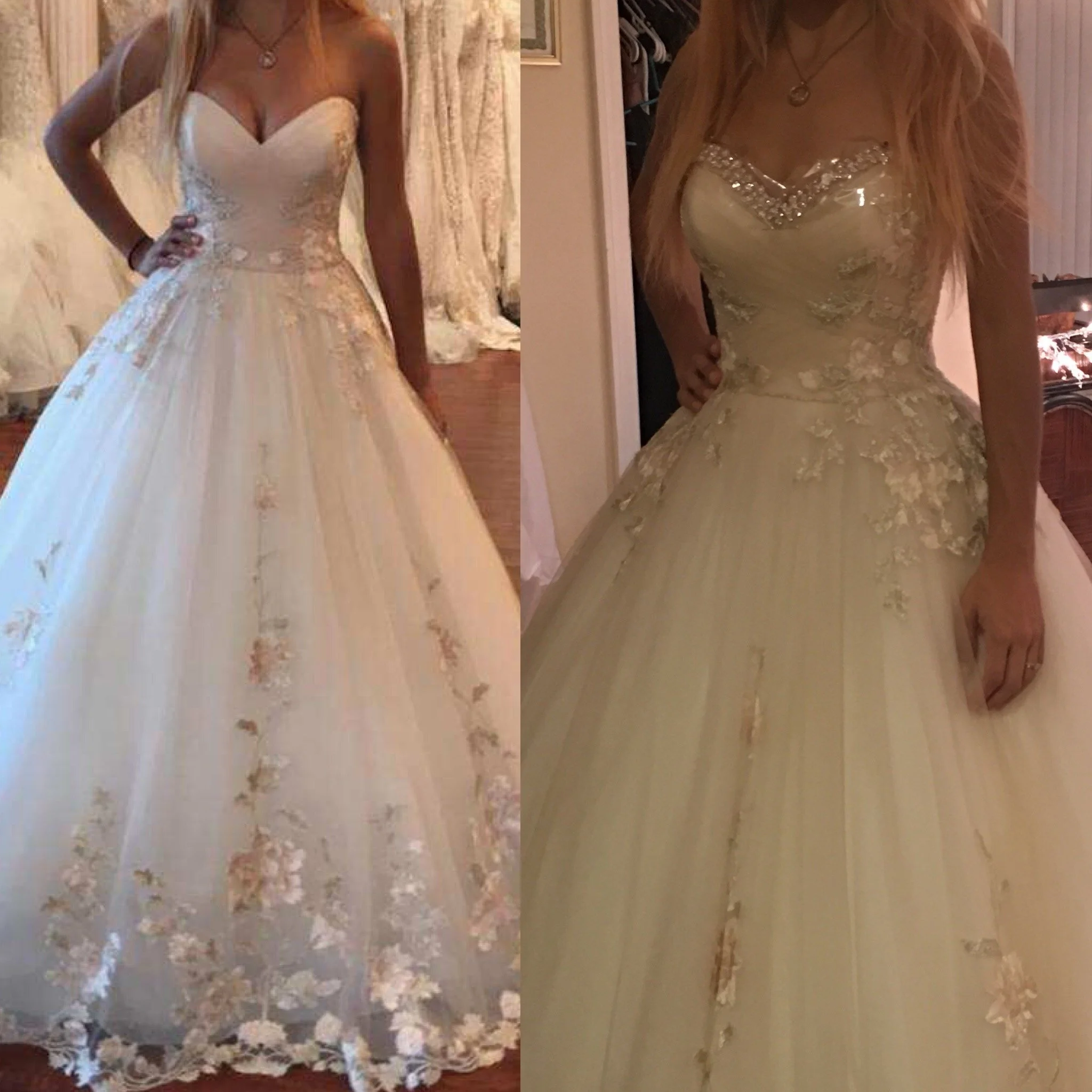 Before and after: Take in, hem, add embellishment to neckline