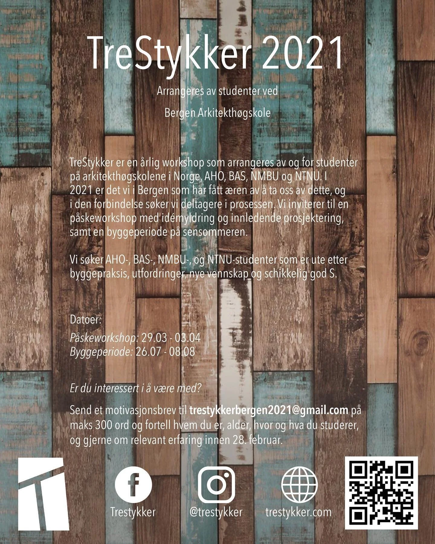 Vi er klare for TreStykker 2021 og trenger et par dusin hender til å hjelpe oss! Send inn din s&oslash;knad på trestykkerbergen2021@gmail.com nnnNÅ!