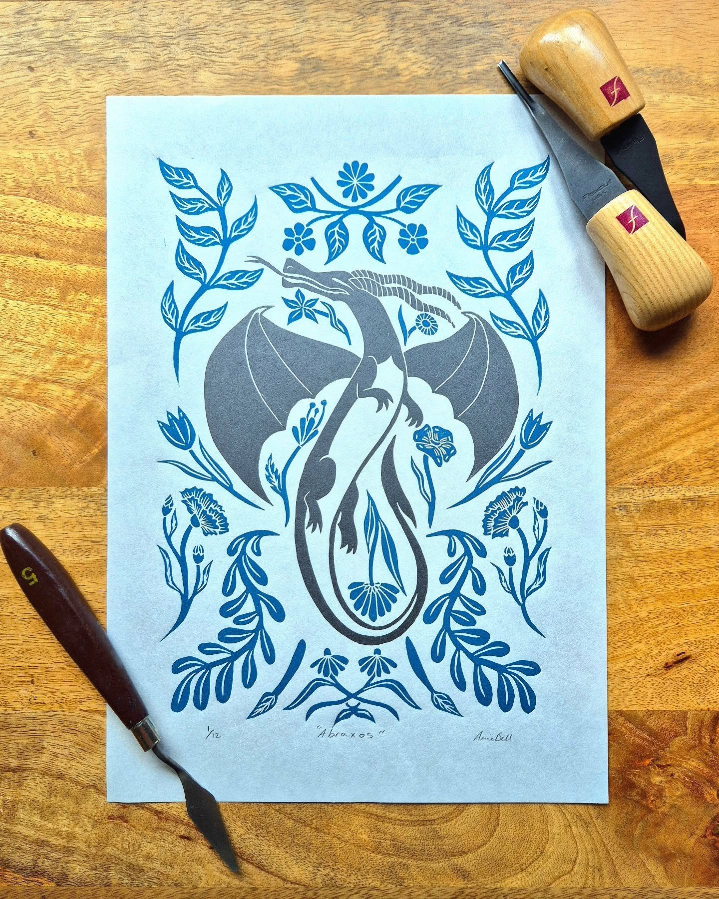 Available buy from my Etsy store!
.
A handmade Lino Print inspired by Abraxos, Manon's flower-loving wyvern from the Throne of Glass series by Sarah J Maas.
.
I have made my version of him as a dragon rather than wyvern, simply for composition aesthe