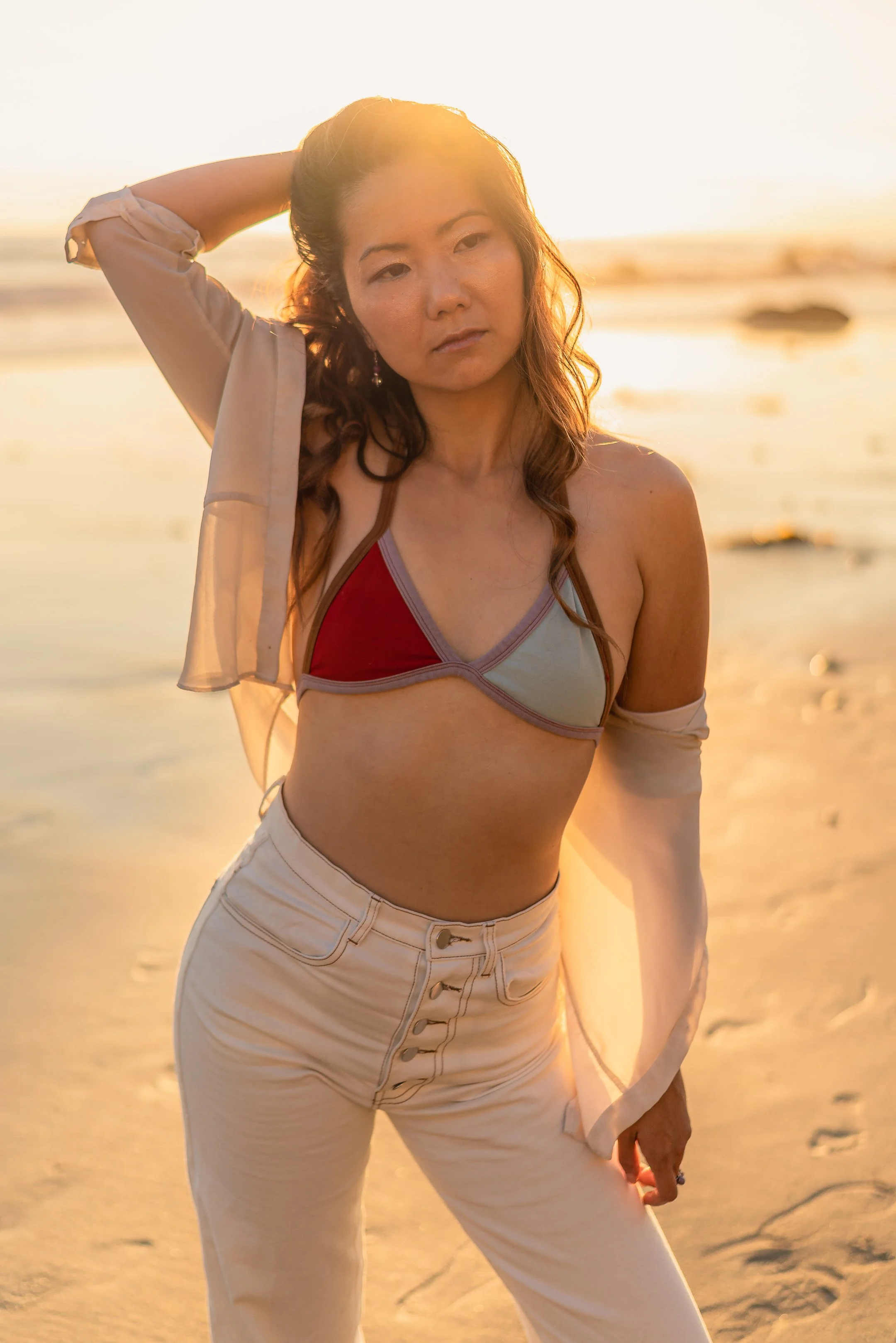 Los Angeles editorial lifestyle model posing at El Matador Beach