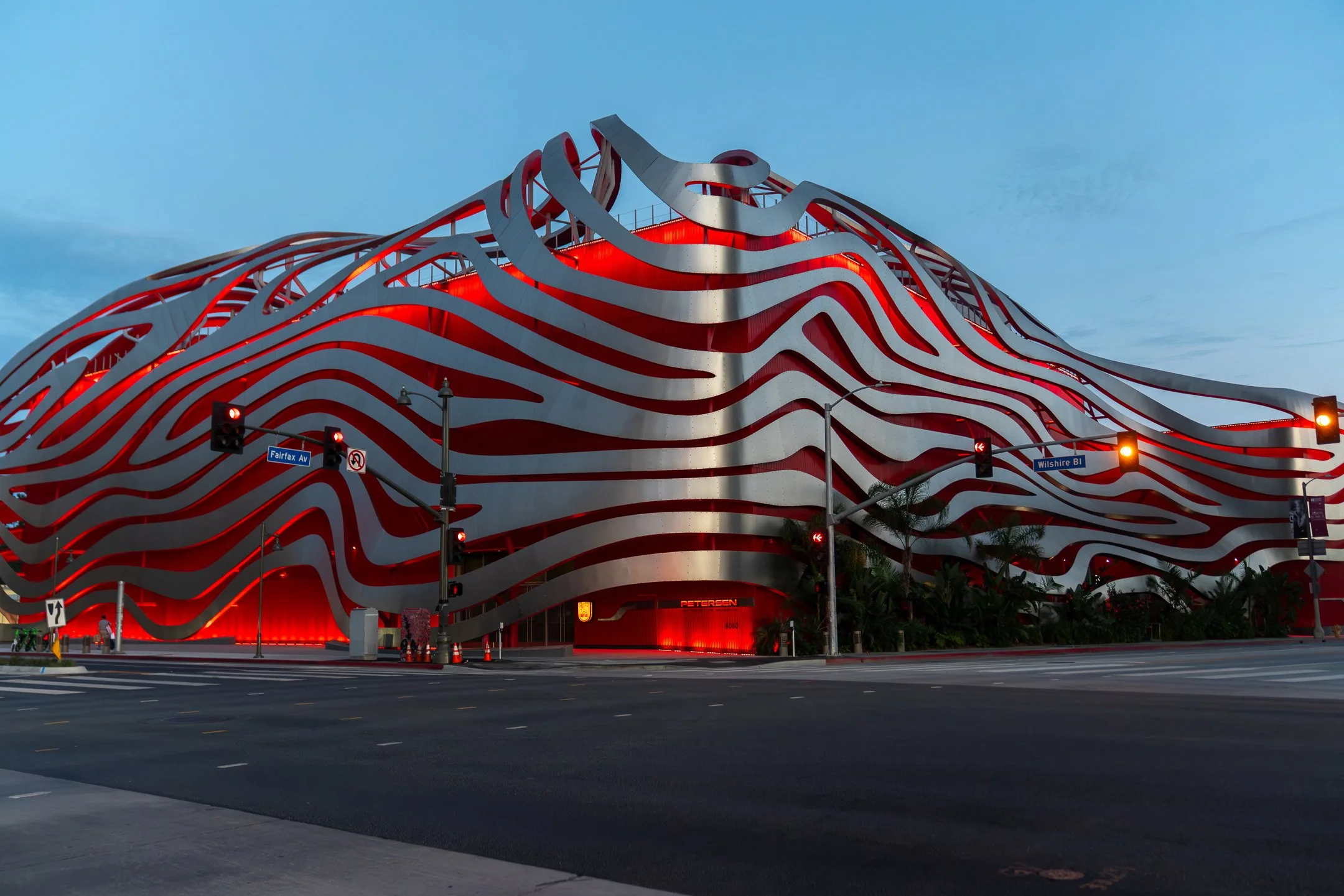 The Petersen Automotive Museum at night in Los Angeles