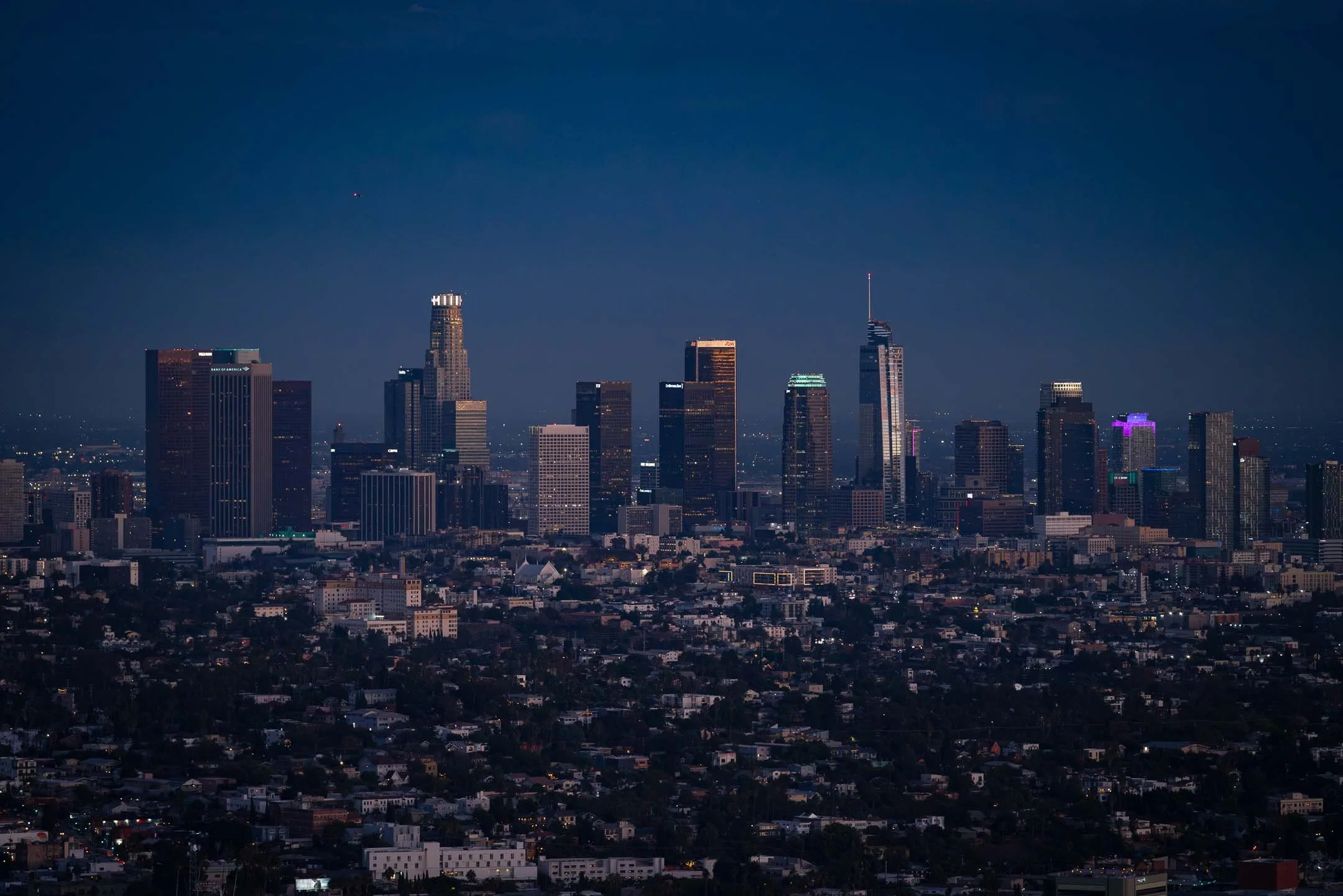 Night view of Downtown Los Angeles skyline at the Griffith Observatory