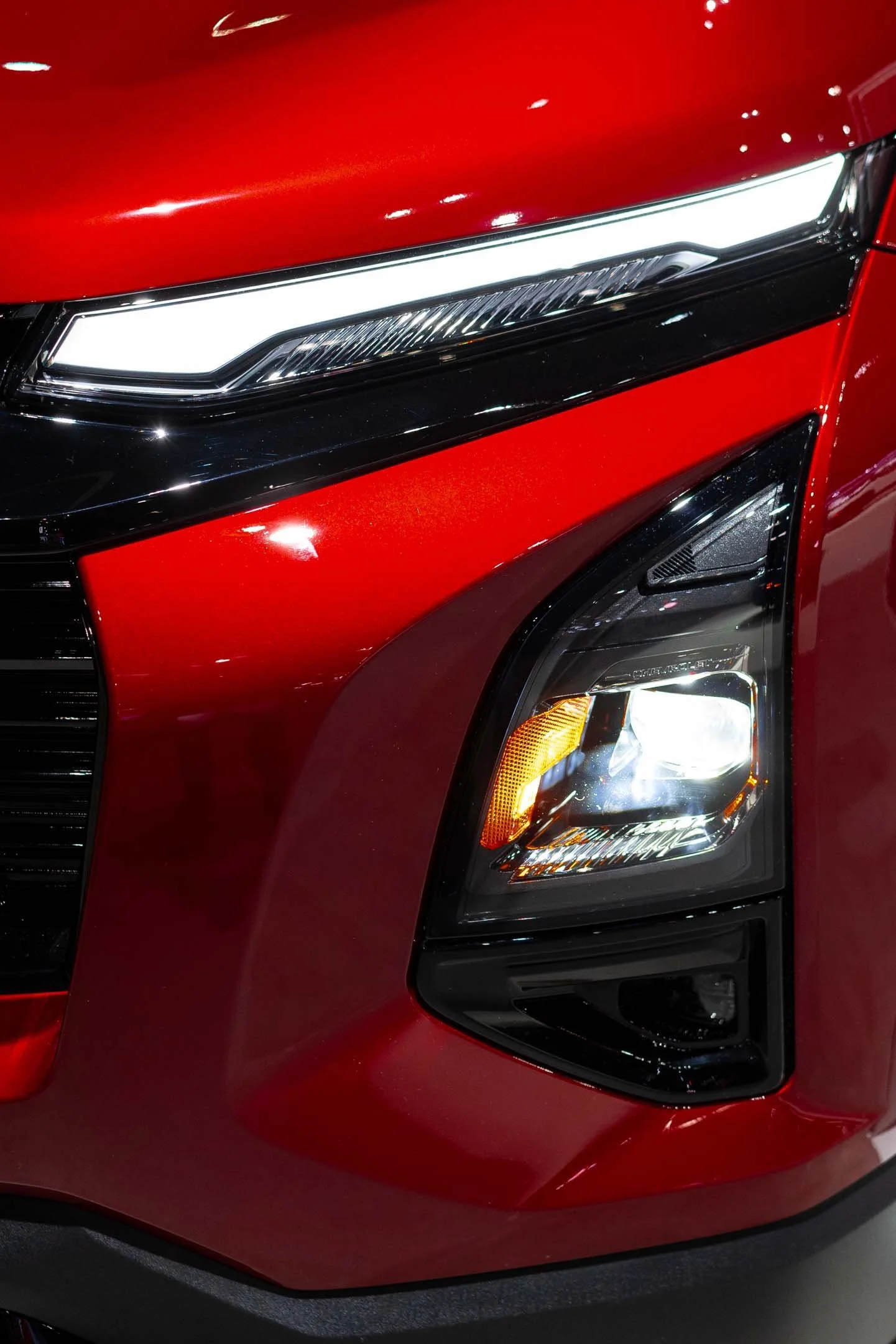 Close up of red car headlights