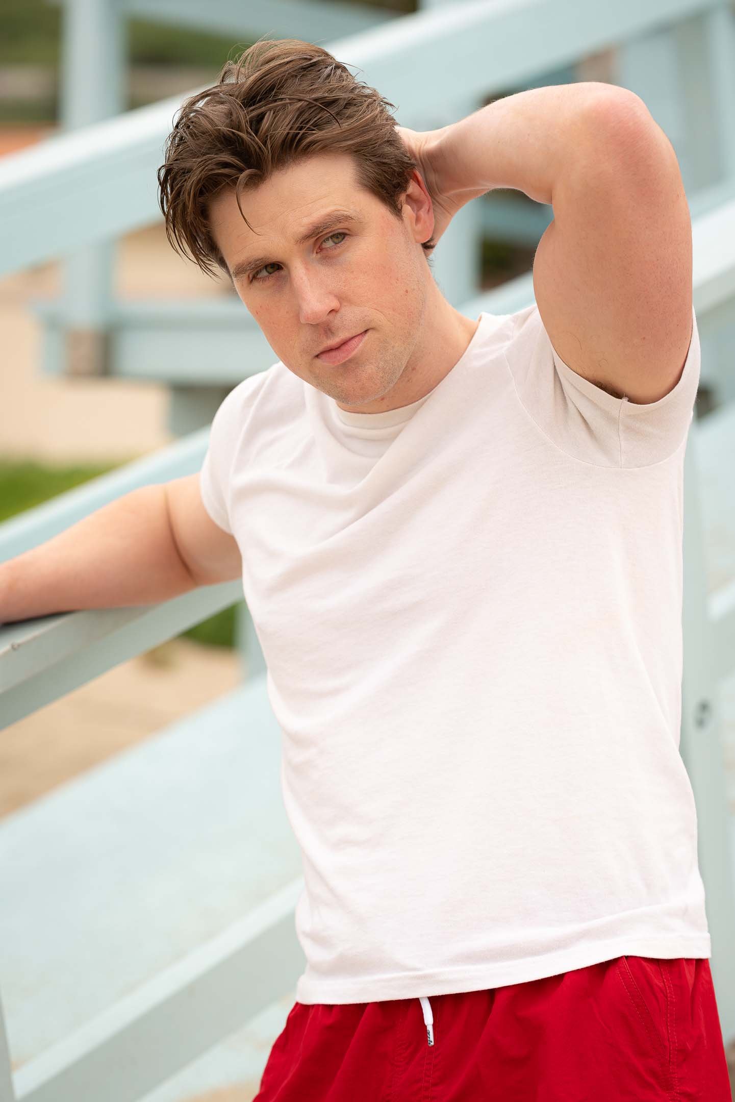 Los Angeles fashion male model posing at Santa Monica Beach