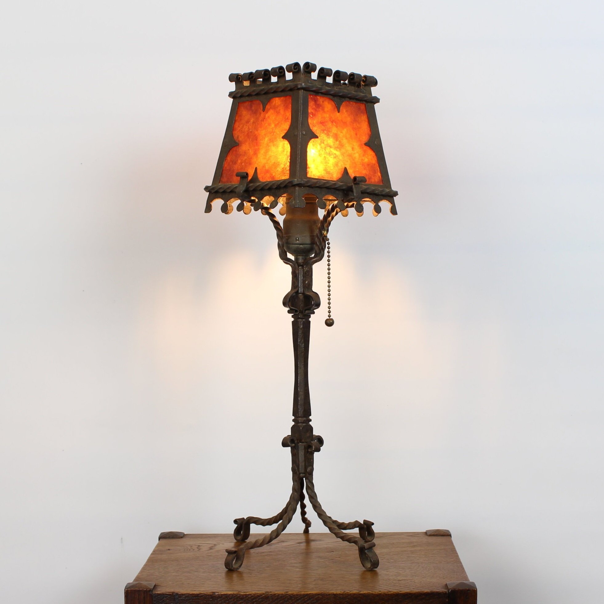 SOLD, Wrought Iron &amp; Mica Lamp