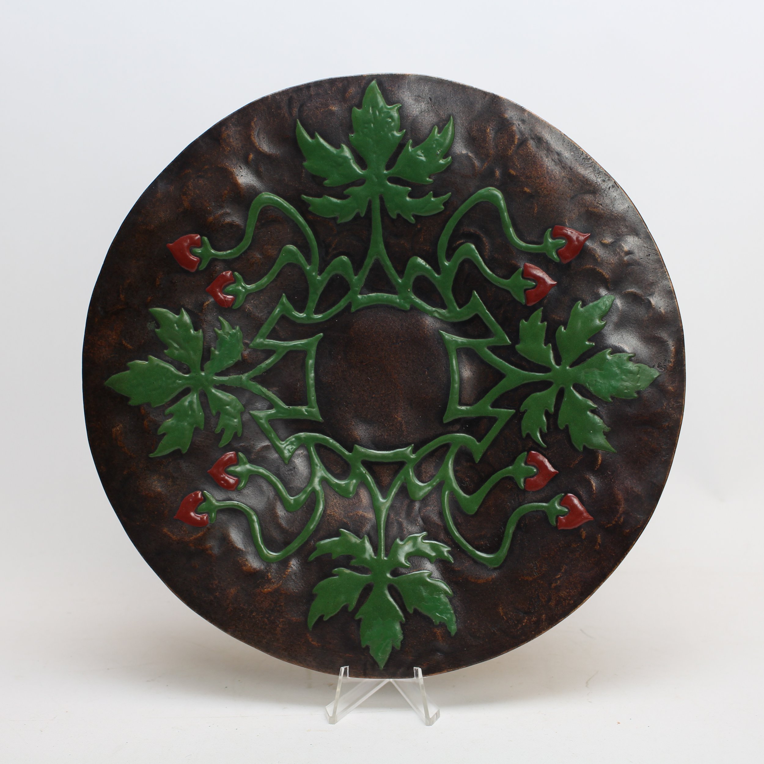 SOLD, Art Crafts Shop Enameled Copper Tray