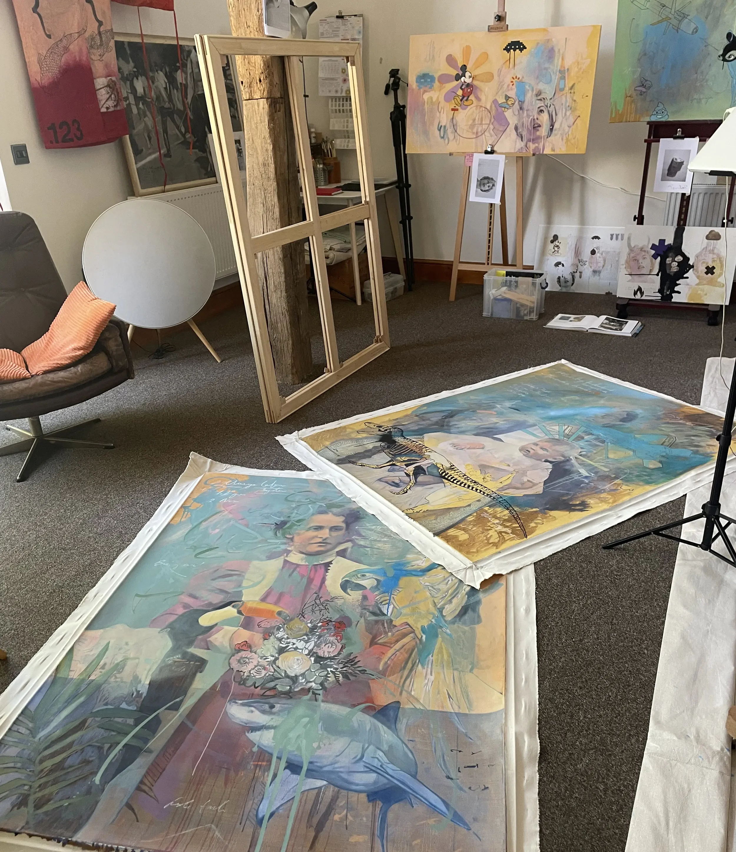 Canvases on the floor of the studio