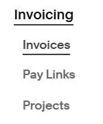 Squarespace invoicing menu
