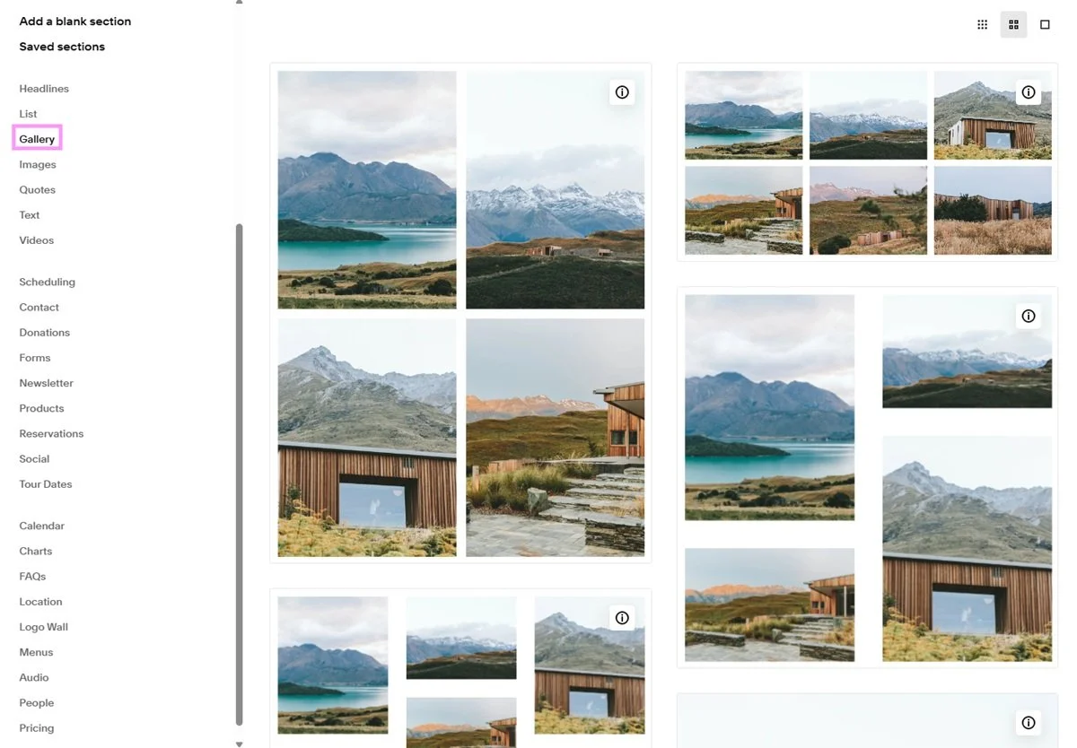 Gallery section menu