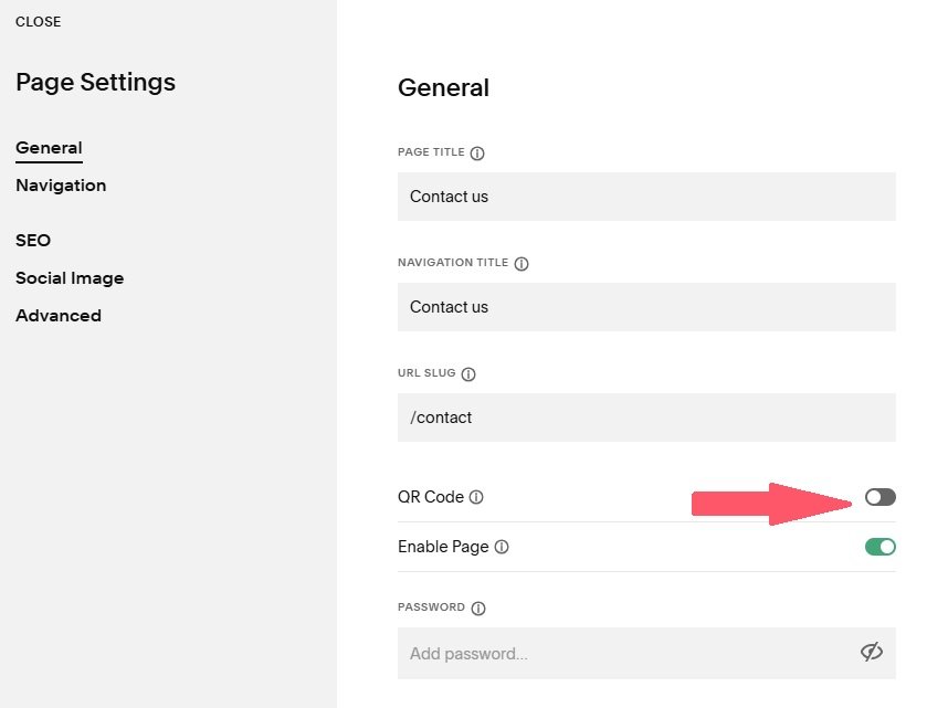 QR code toggle in general settings