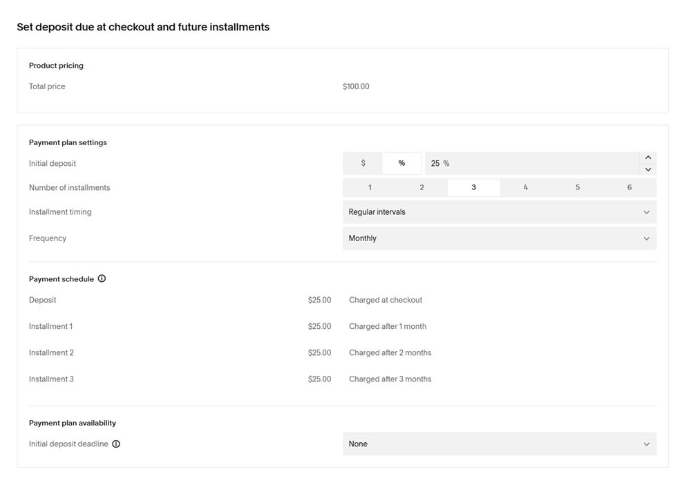 Payment schedule settings