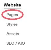 Pages panel in main menu